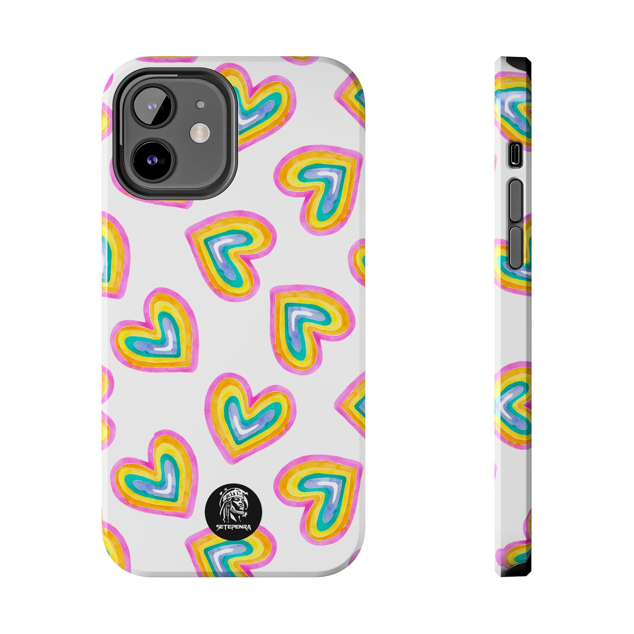 Rainbow Heart Tough Phone Case (For iPhone, Galaxy & More) - White SETEPENRA Phone Case.