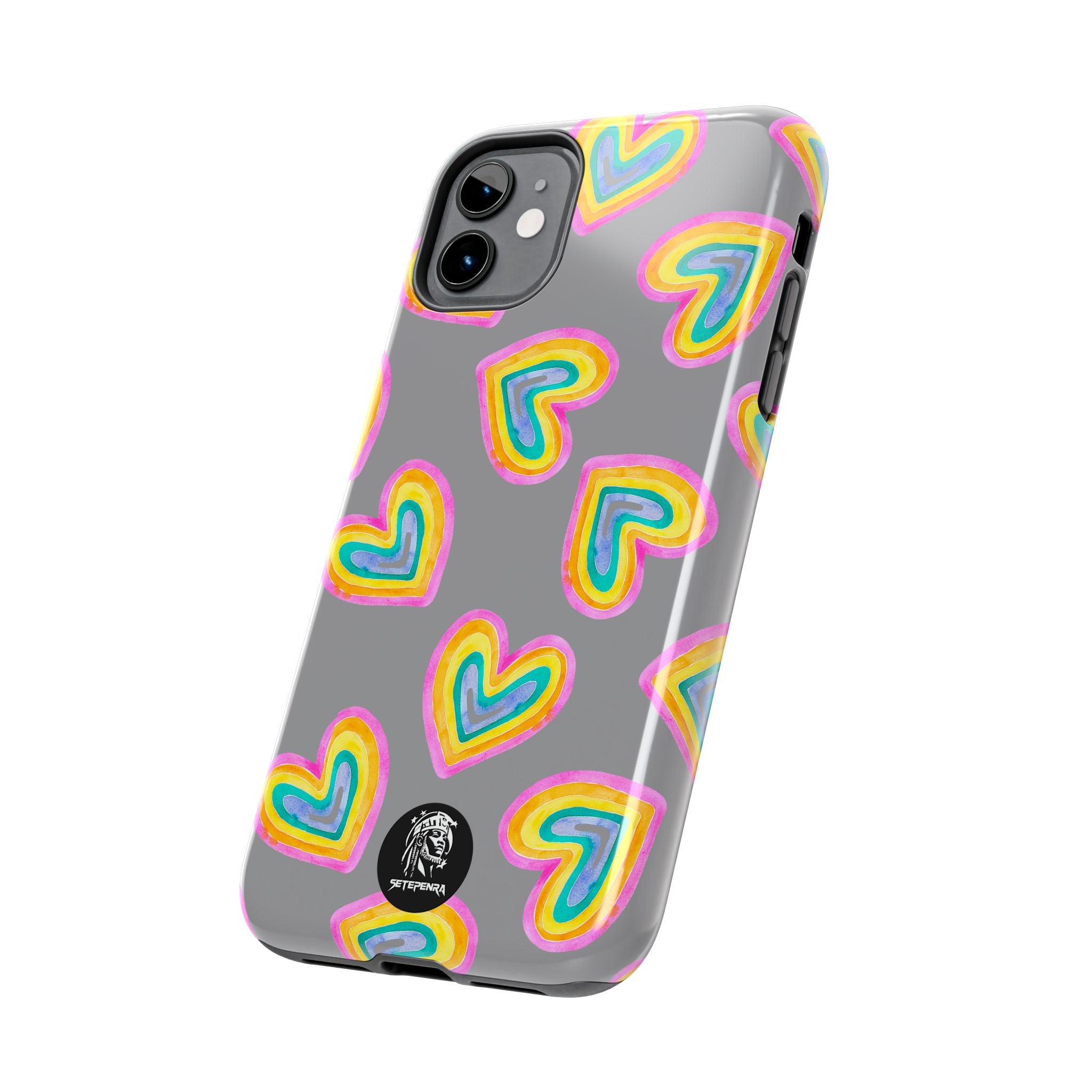 Rainbow Heart Tough Phone Case (For iPhone, Galaxy & More) - Grey