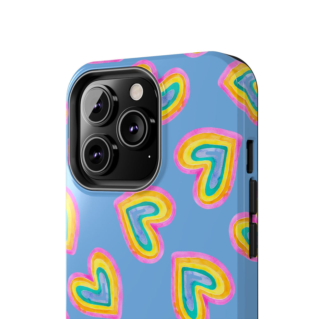 Rainbow Heart Tough Phone Case (For iPhone, Galaxy & More) - Light Blue