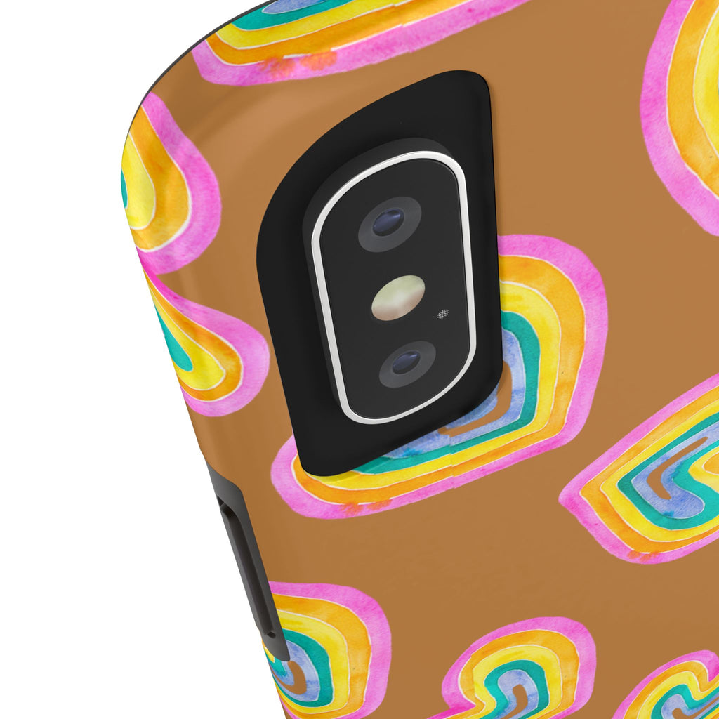 Rainbow Heart Tough Phone Case (For iPhone, Galaxy & More) - Light Brown