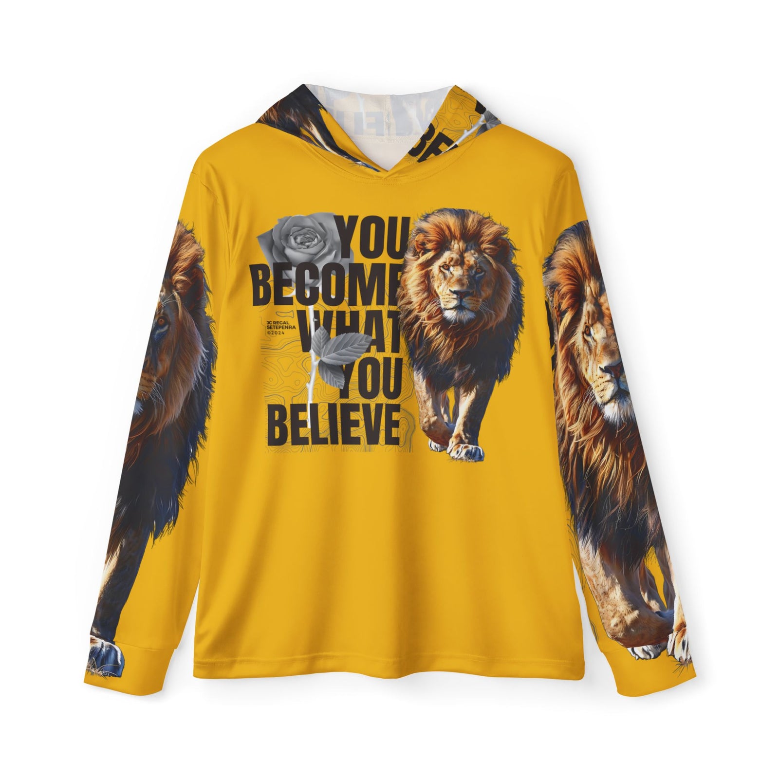 You Become What You Believe Men's Sports Warmup Hoodie (Gold) SETEPENRA All Over Prints.