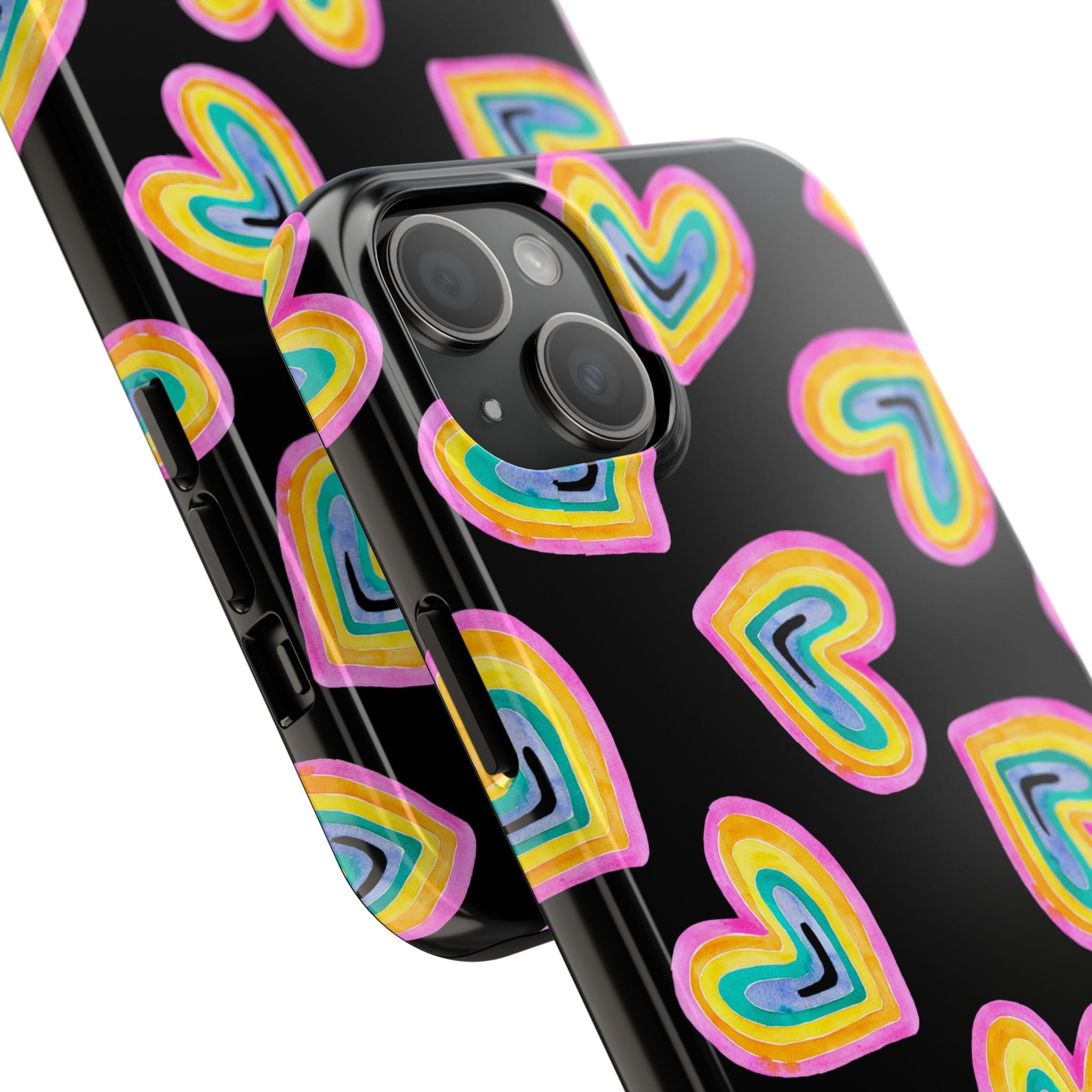 Rainbow Heart Tough Phone Case (For iPhone, Galaxy & More) - Black