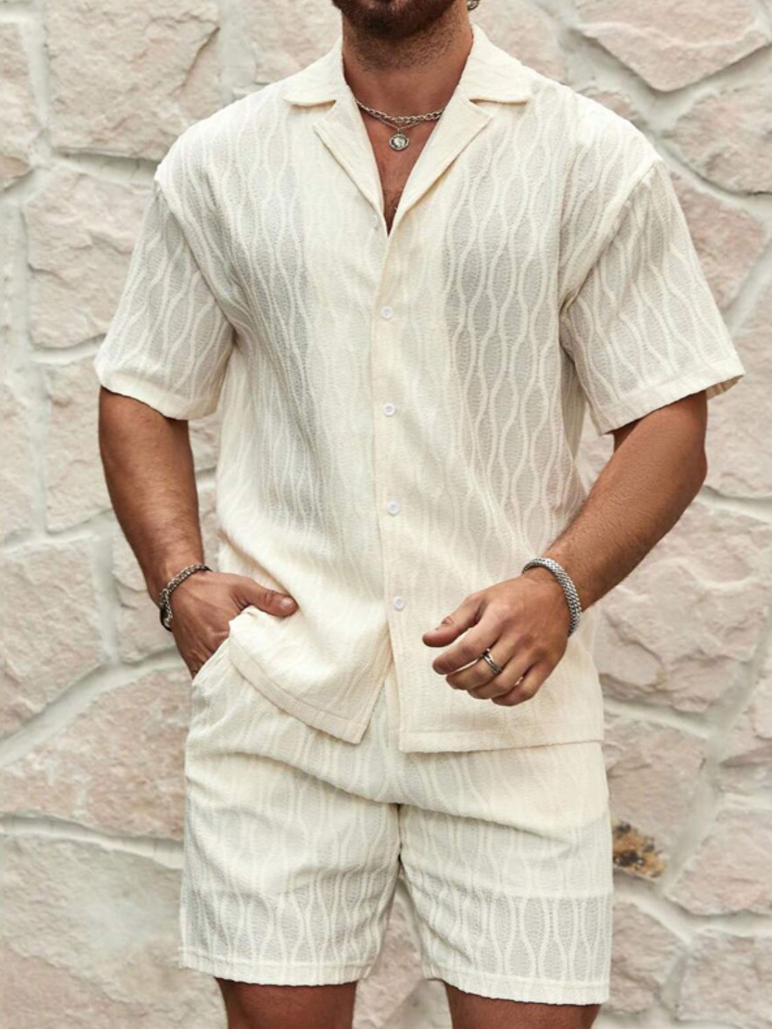 Men's Plus Size Collared Neck Short Sleeve Top and Shorts Set SETEPENRA .