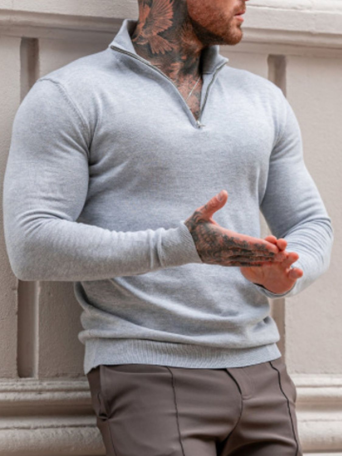 Men's Plus Size Quarter Zip Long Sleeve Knit Top SETEPENRA .
