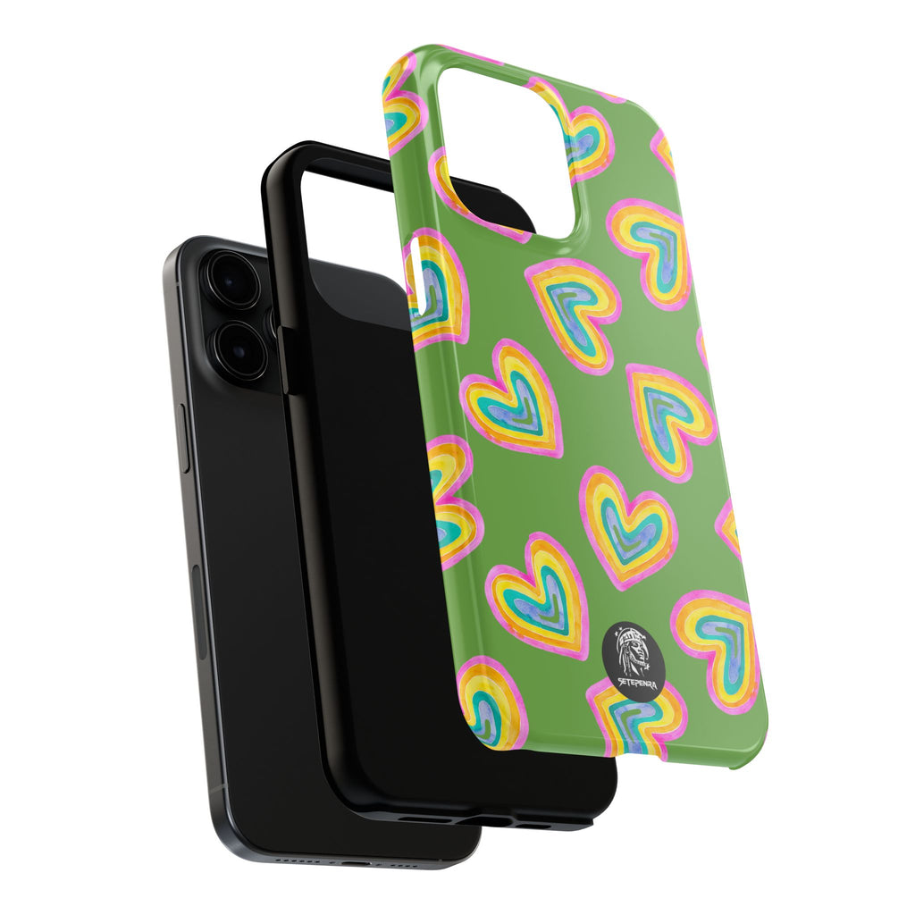 Rainbow Heart Tough Phone Case (For iPhone, Galaxy & More) - Green