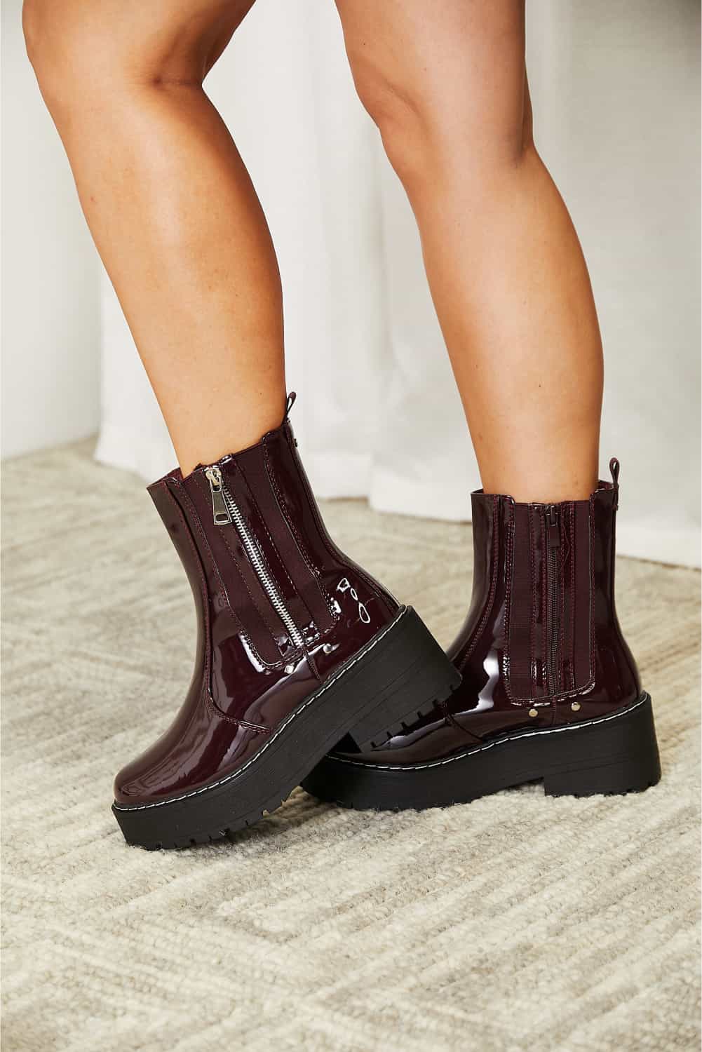 Rebel Sole Side Zip Platform Boots (Burgundy) SETEPENRA .