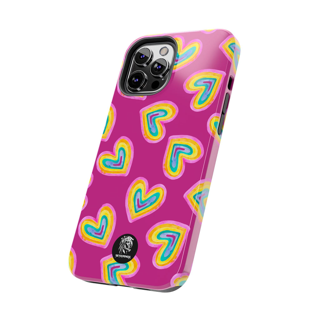 Rainbow Heart Tough Phone Case (For iPhone, Galaxy & More) - Pink