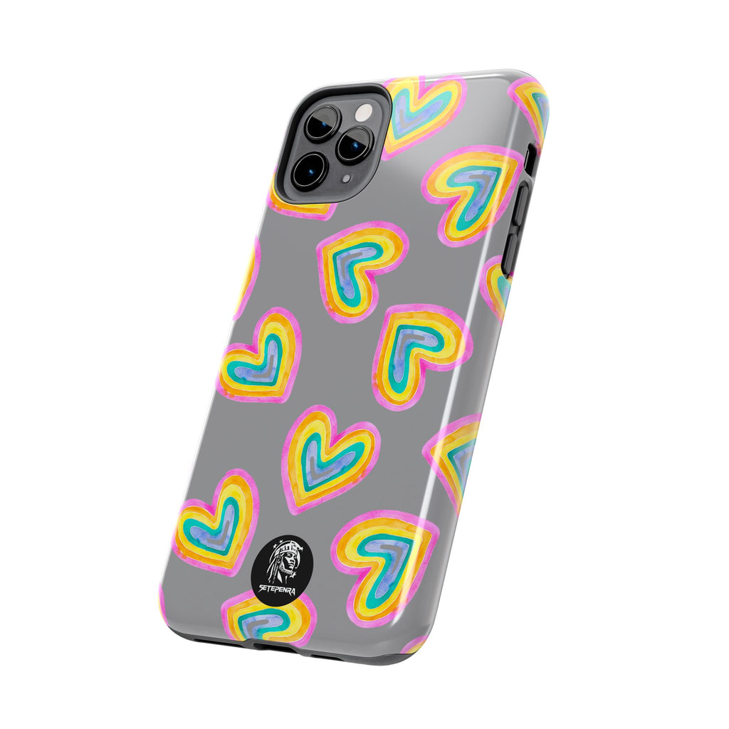 Rainbow Heart Tough Phone Case (For iPhone, Galaxy & More) - Grey