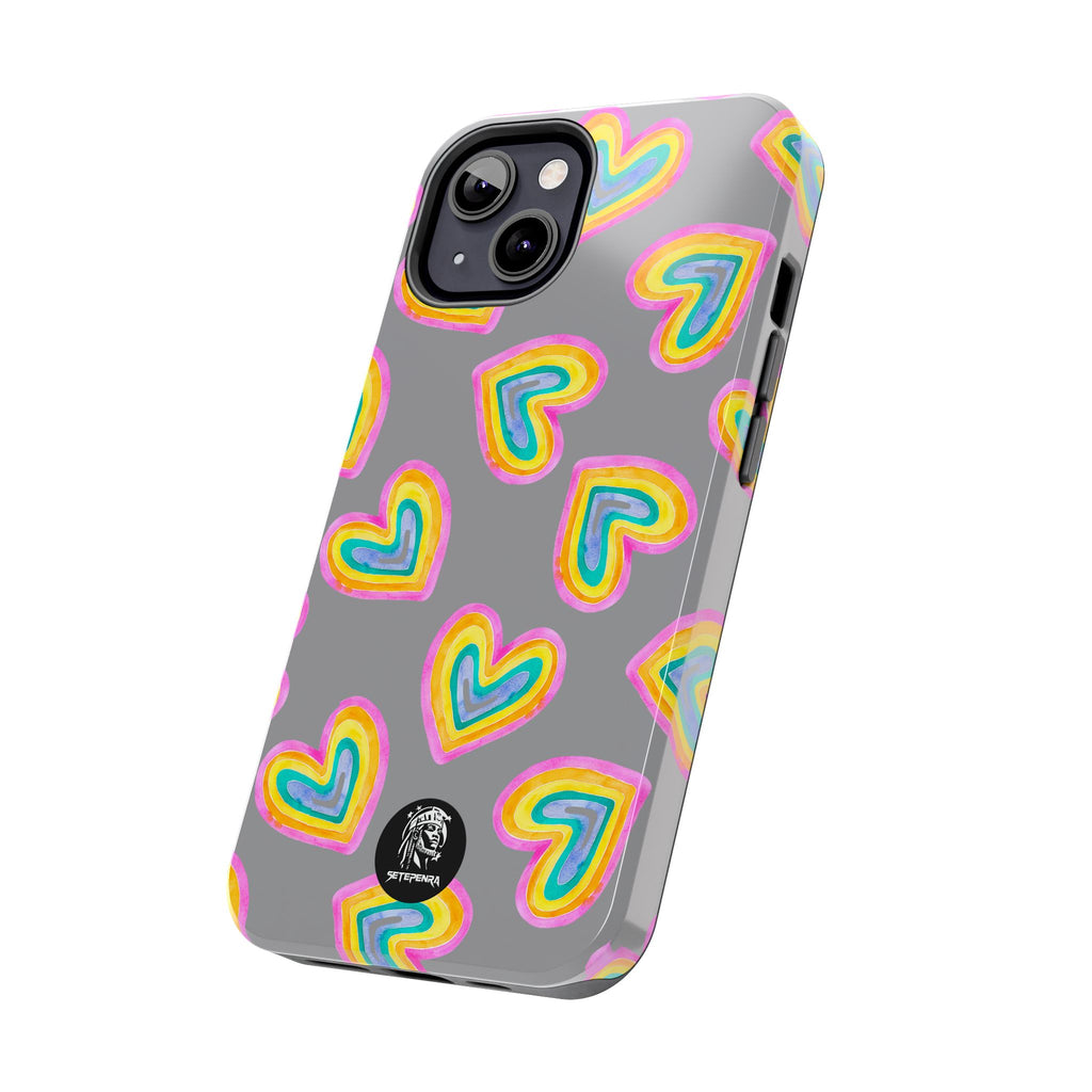 Rainbow Heart Tough Phone Case (For iPhone, Galaxy & More) - Grey