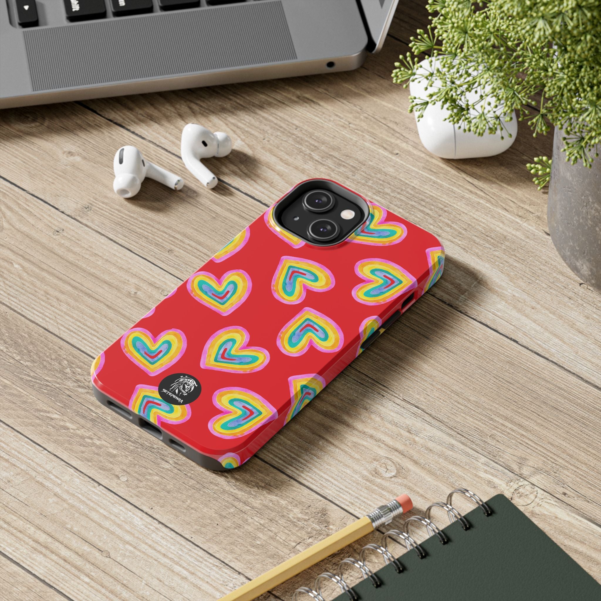 Rainbow Heart Tough Phone Case (For iPhone, Galaxy & More) - Red