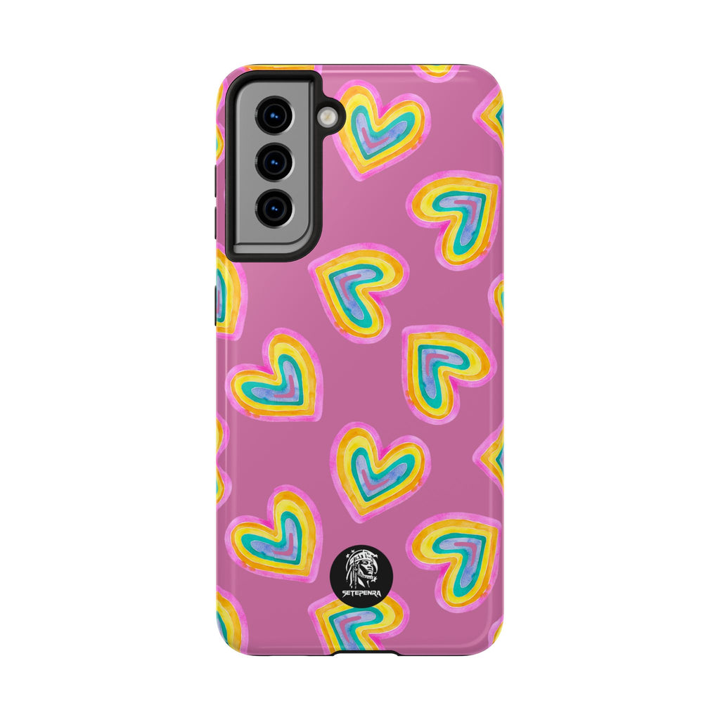 Rainbow Heart Tough Phone Case (For iPhone, Galaxy & More) - Light Pink