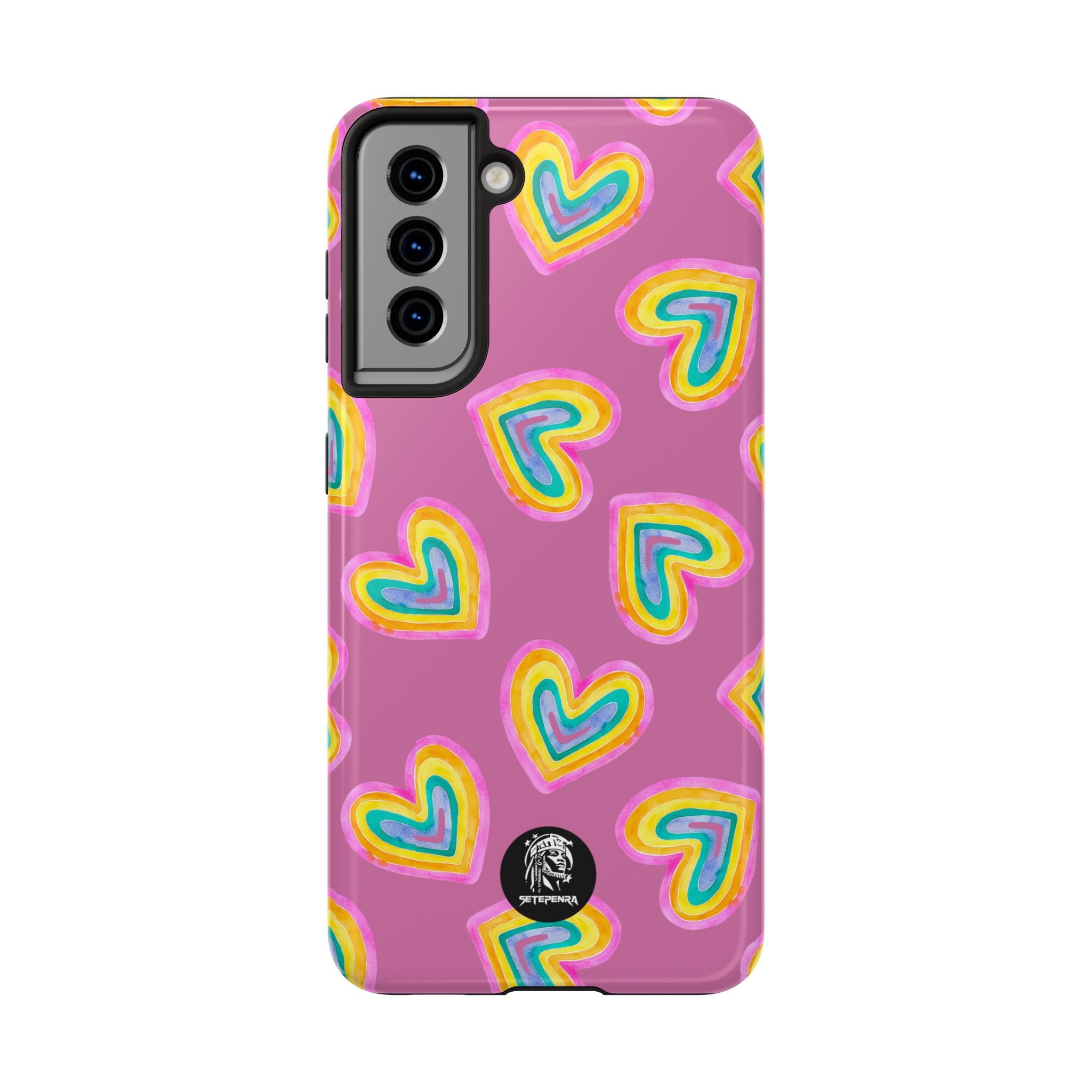 Rainbow Heart Tough Phone Case (For iPhone, Galaxy & More) - Light Pink