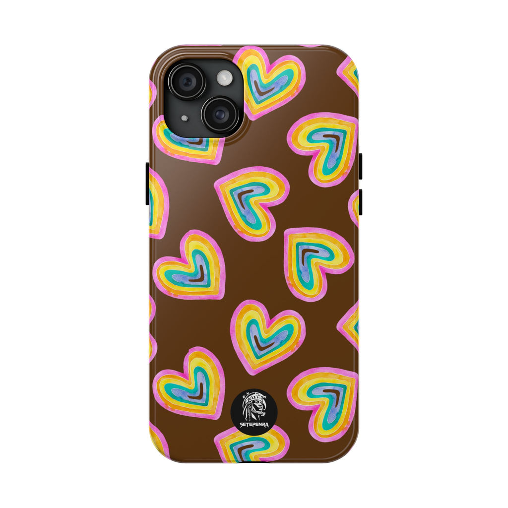 Rainbow Heart Tough Phone Case (For iPhone, Galaxy & More) - Brown