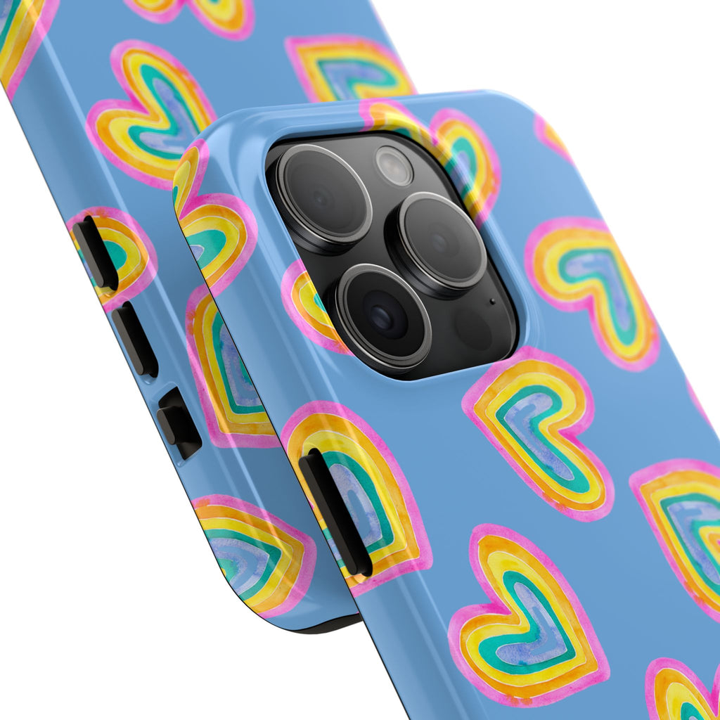 Rainbow Heart Tough Phone Case (For iPhone, Galaxy & More) - Light Blue