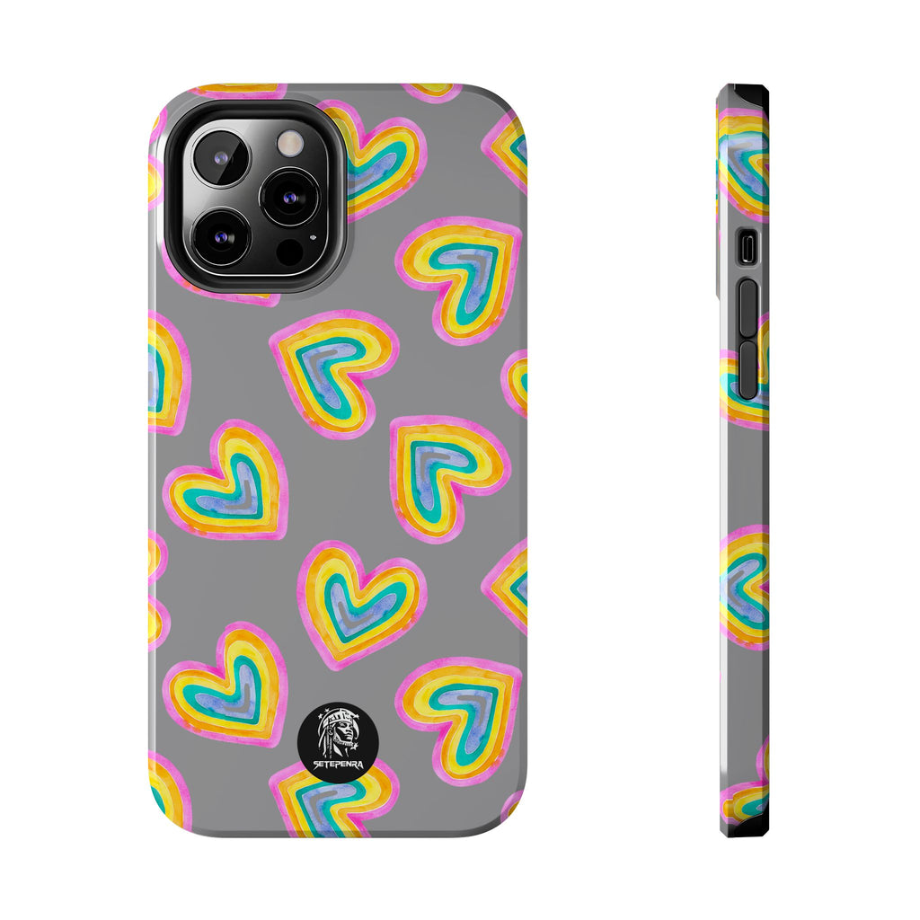 Rainbow Heart Tough Phone Case (For iPhone, Galaxy & More) - Grey SETEPENRA Phone Case.
