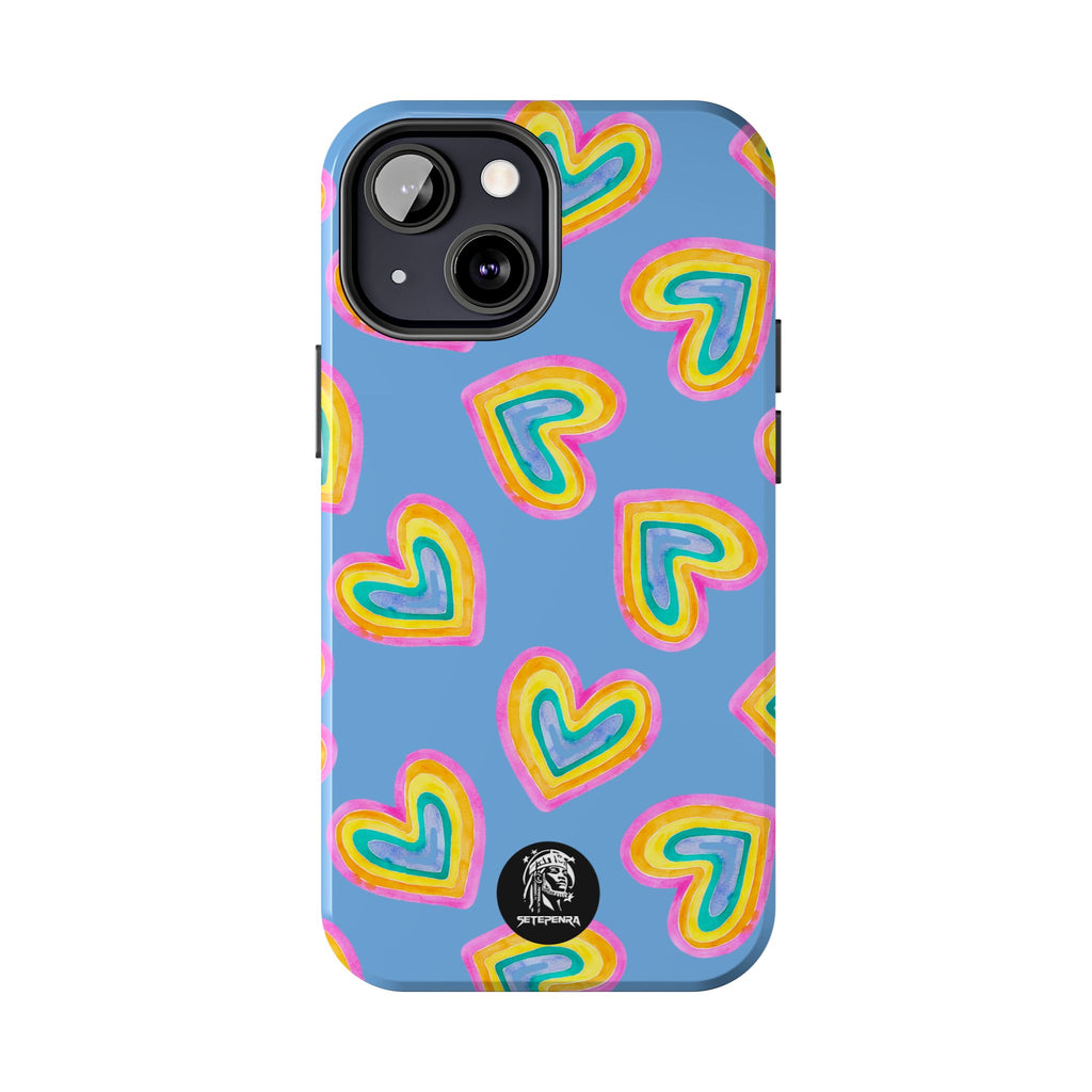 Rainbow Heart Tough Phone Case (For iPhone, Galaxy & More) - Light Blue