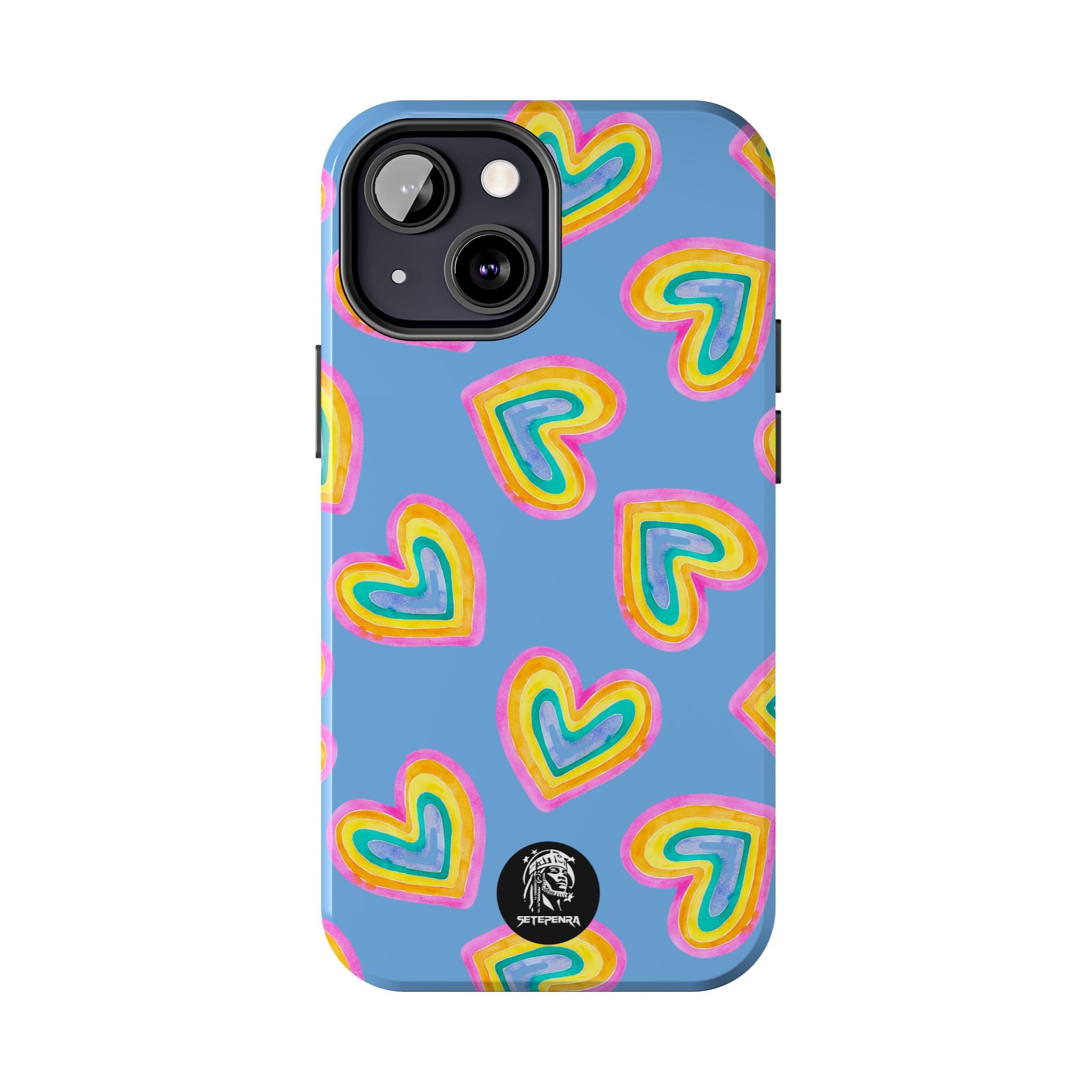 Rainbow Heart Tough Phone Case (For iPhone, Galaxy & More) - Light Blue