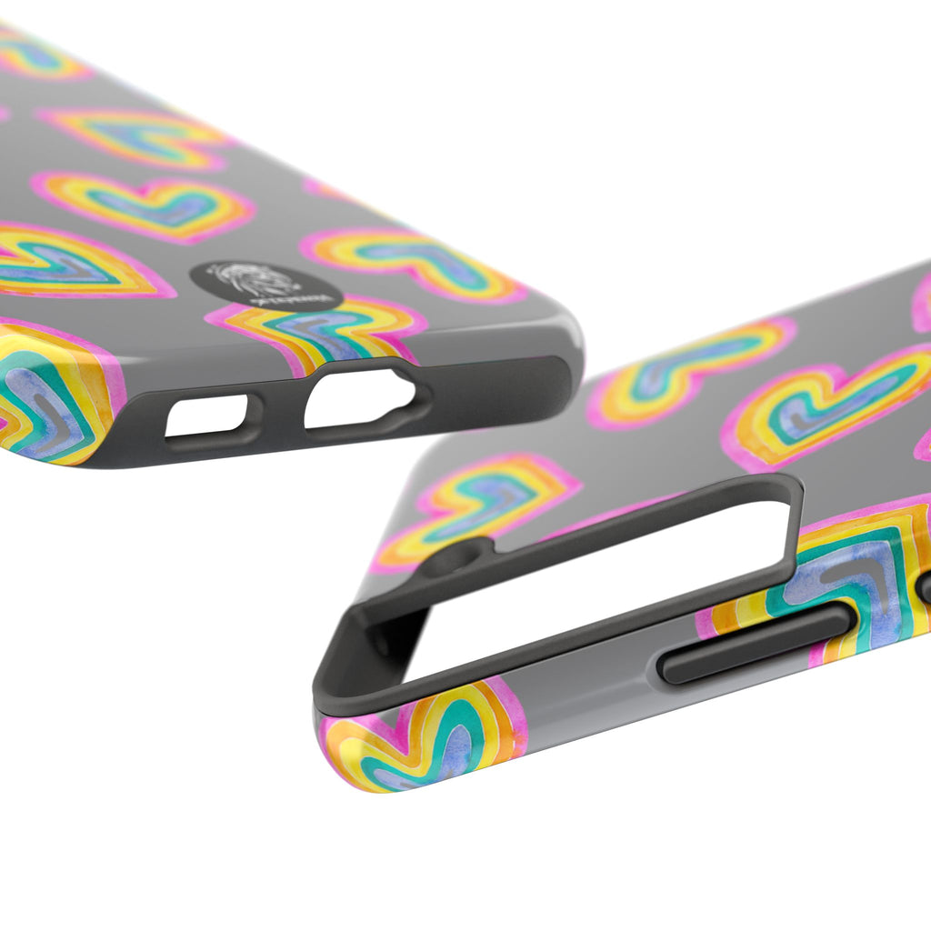 Rainbow Heart Tough Phone Case (For iPhone, Galaxy & More) - Grey