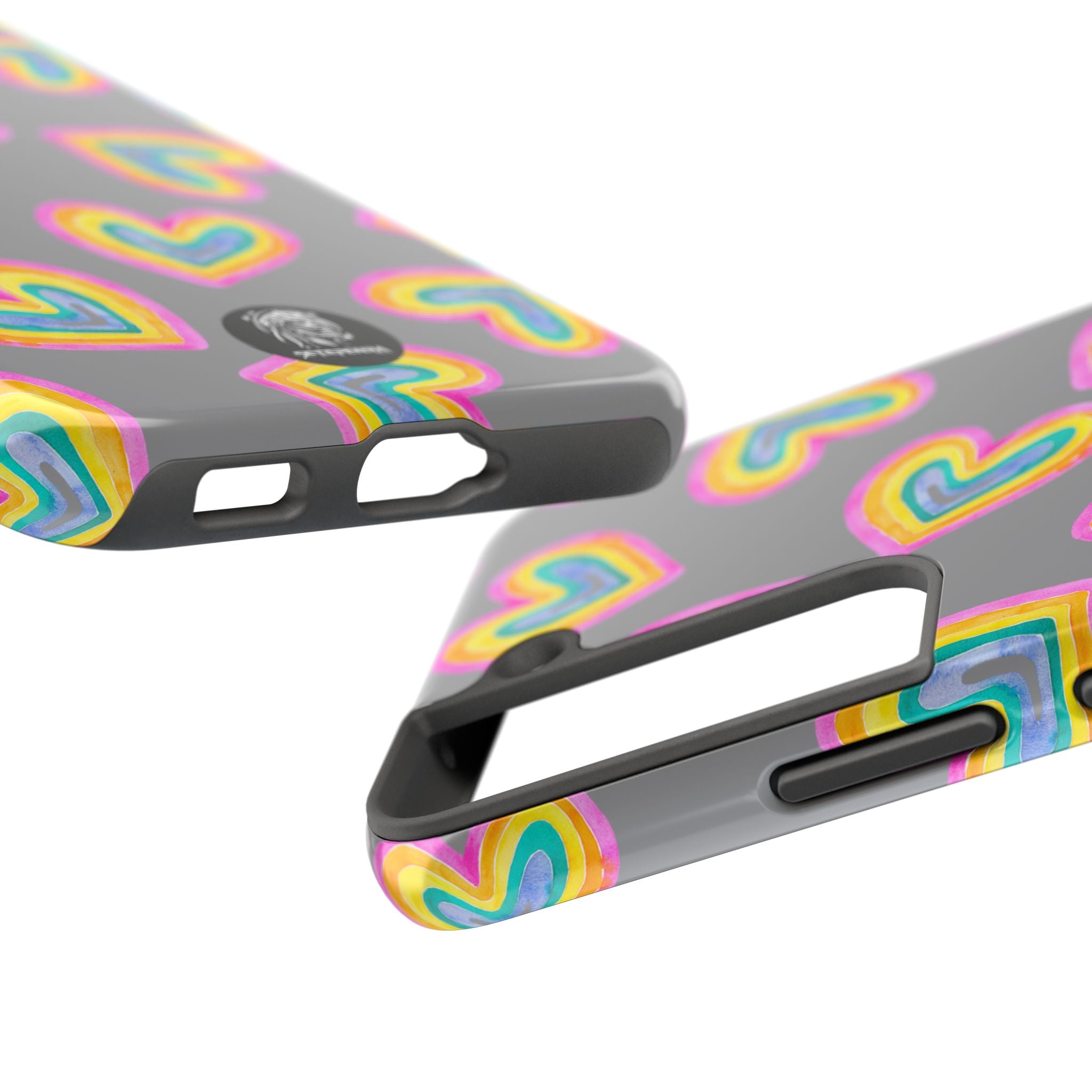Rainbow Heart Tough Phone Case (For iPhone, Galaxy & More) - Grey