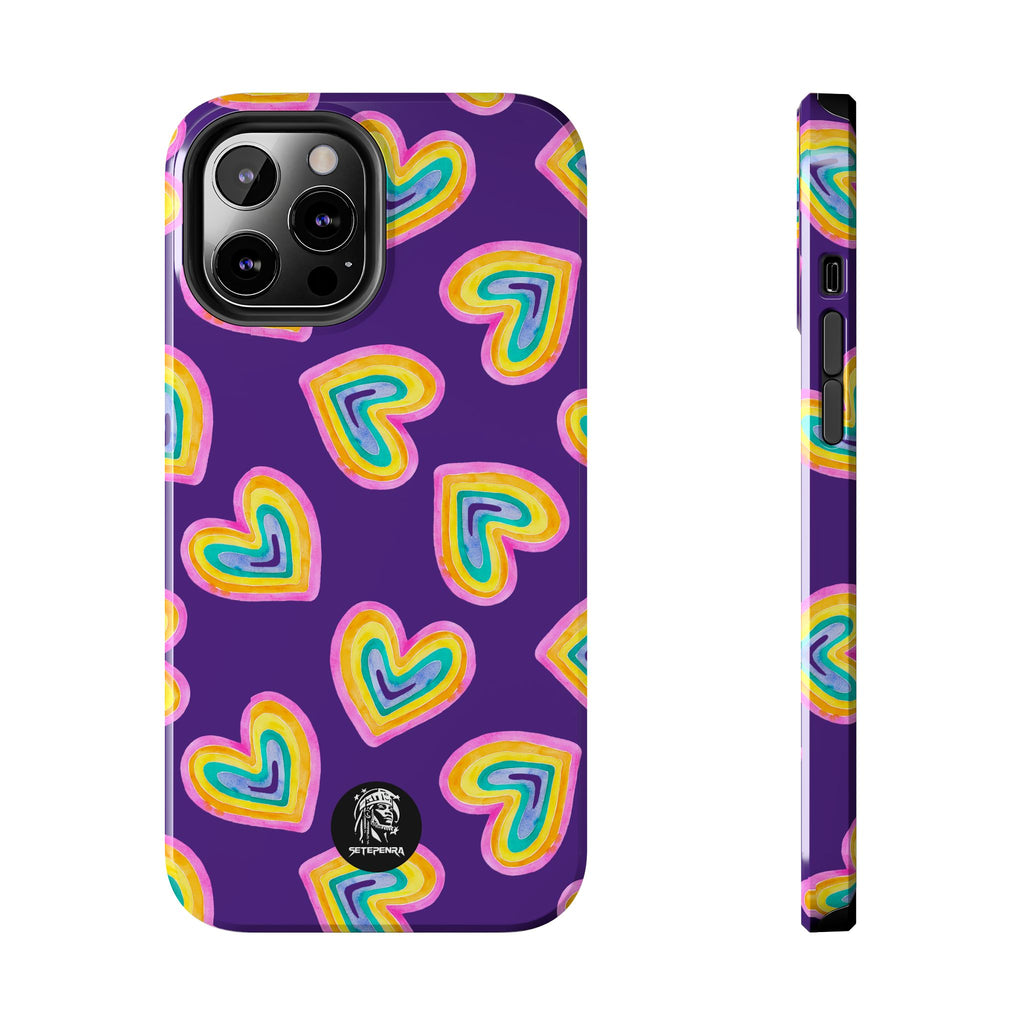 Rainbow Heart Tough Phone Case (For iPhone, Galaxy & More) - Purple SETEPENRA Phone Case.