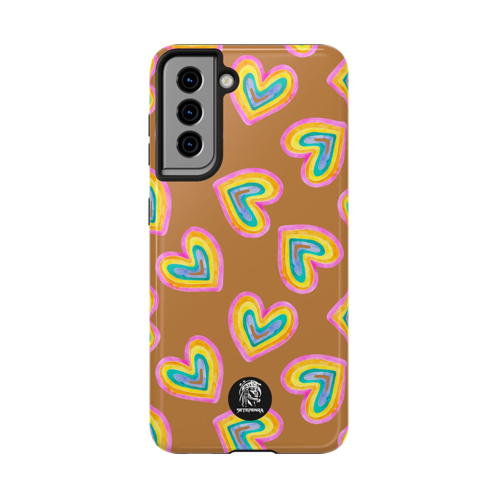 Rainbow Heart Tough Phone Case (For iPhone, Galaxy & More) - Light Brown