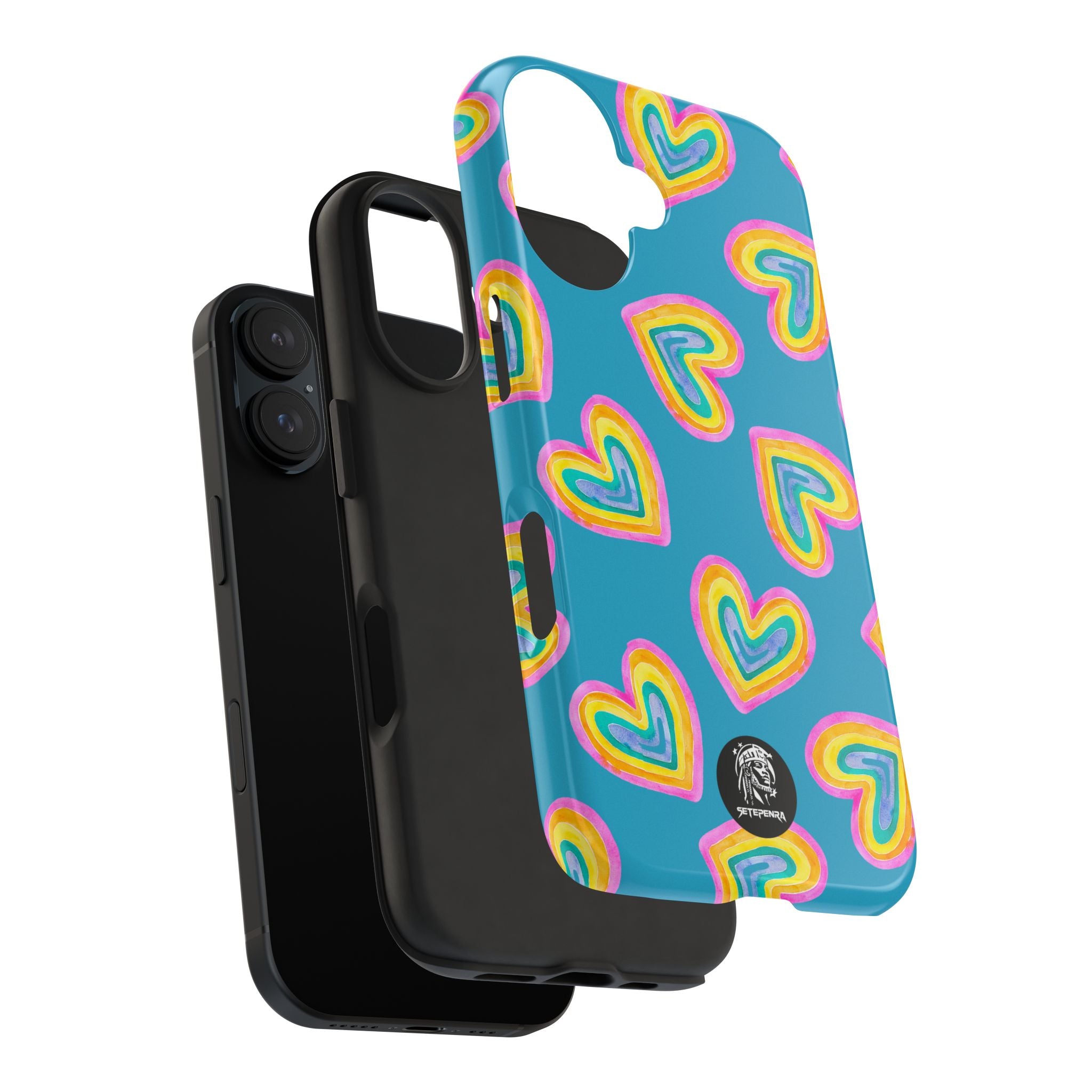 Rainbow Heart Tough Phone Case (For iPhone, Galaxy & More) - Turquoise