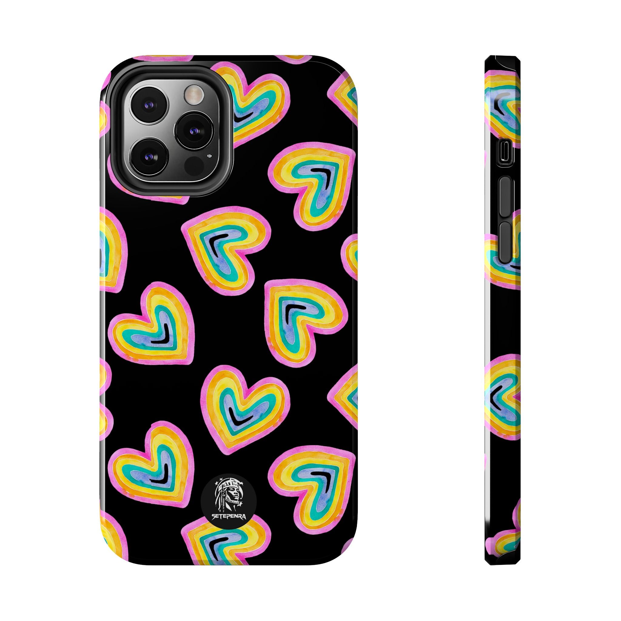 Rainbow Heart Tough Phone Case (For iPhone, Galaxy & More) - Black SETEPENRA Phone Case.