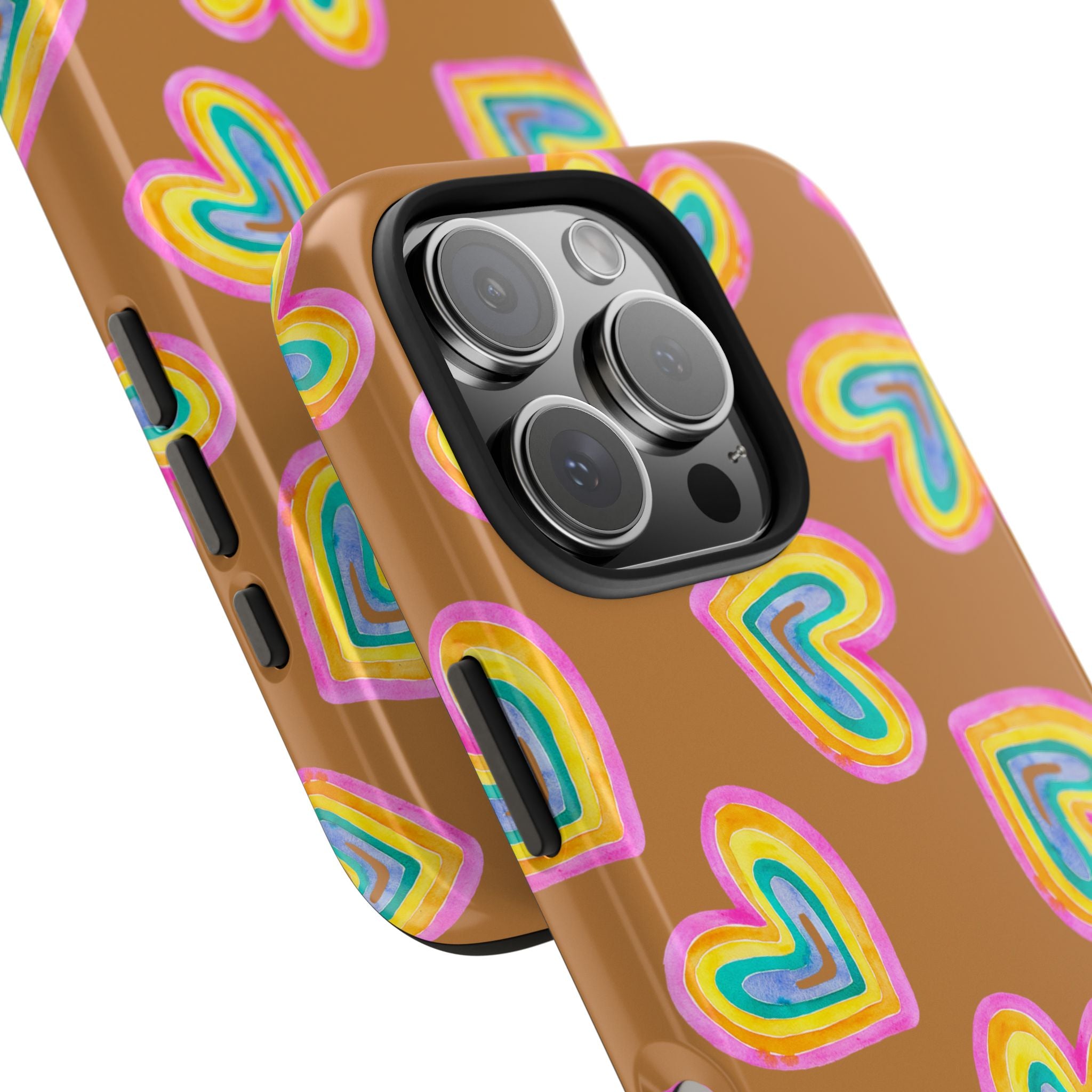 Rainbow Heart Tough Phone Case (For iPhone, Galaxy & More) - Light Brown