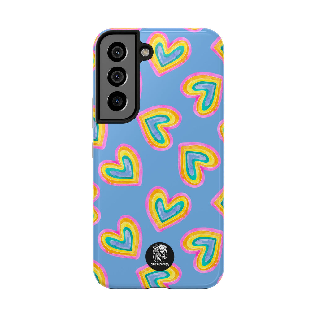 Rainbow Heart Tough Phone Case (For iPhone, Galaxy & More) - Light Blue
