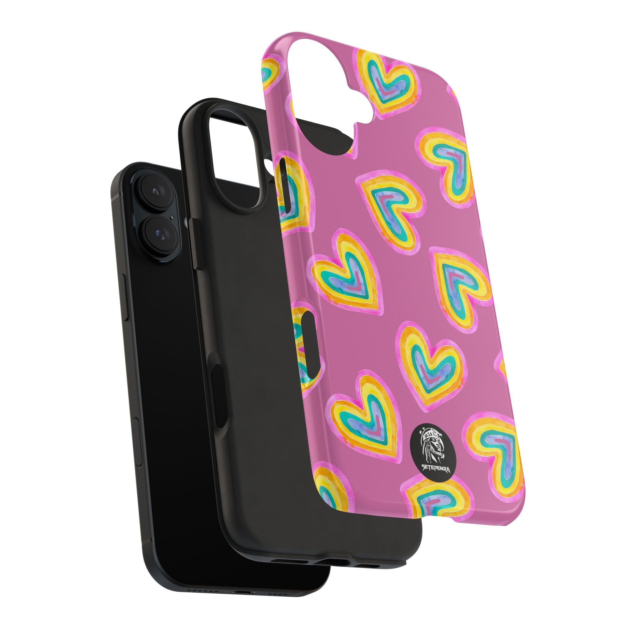 Rainbow Heart Tough Phone Case (For iPhone, Galaxy & More) - Light Pink