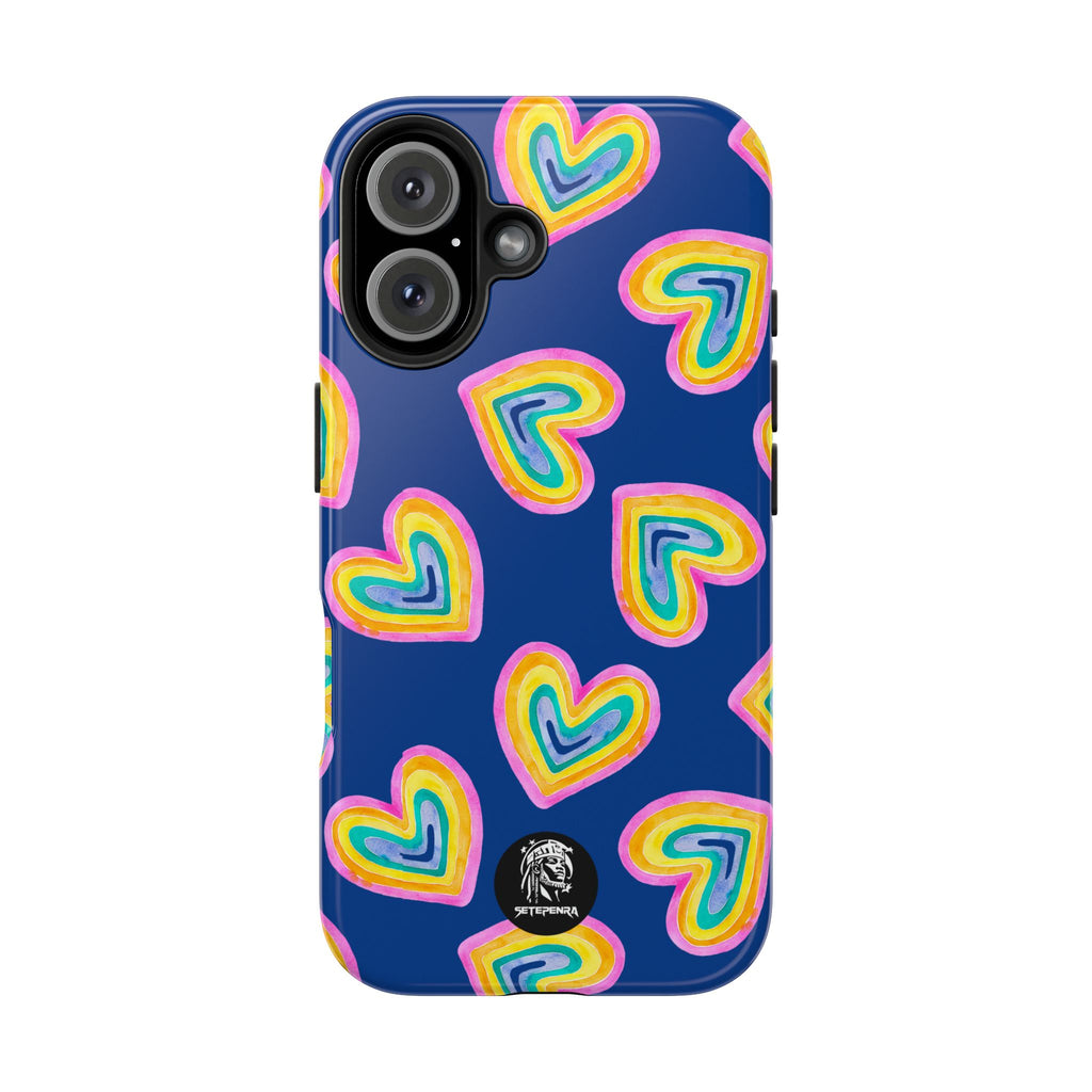 Rainbow Heart Tough Phone Case (For iPhone, Galaxy & More) - Dark Blue