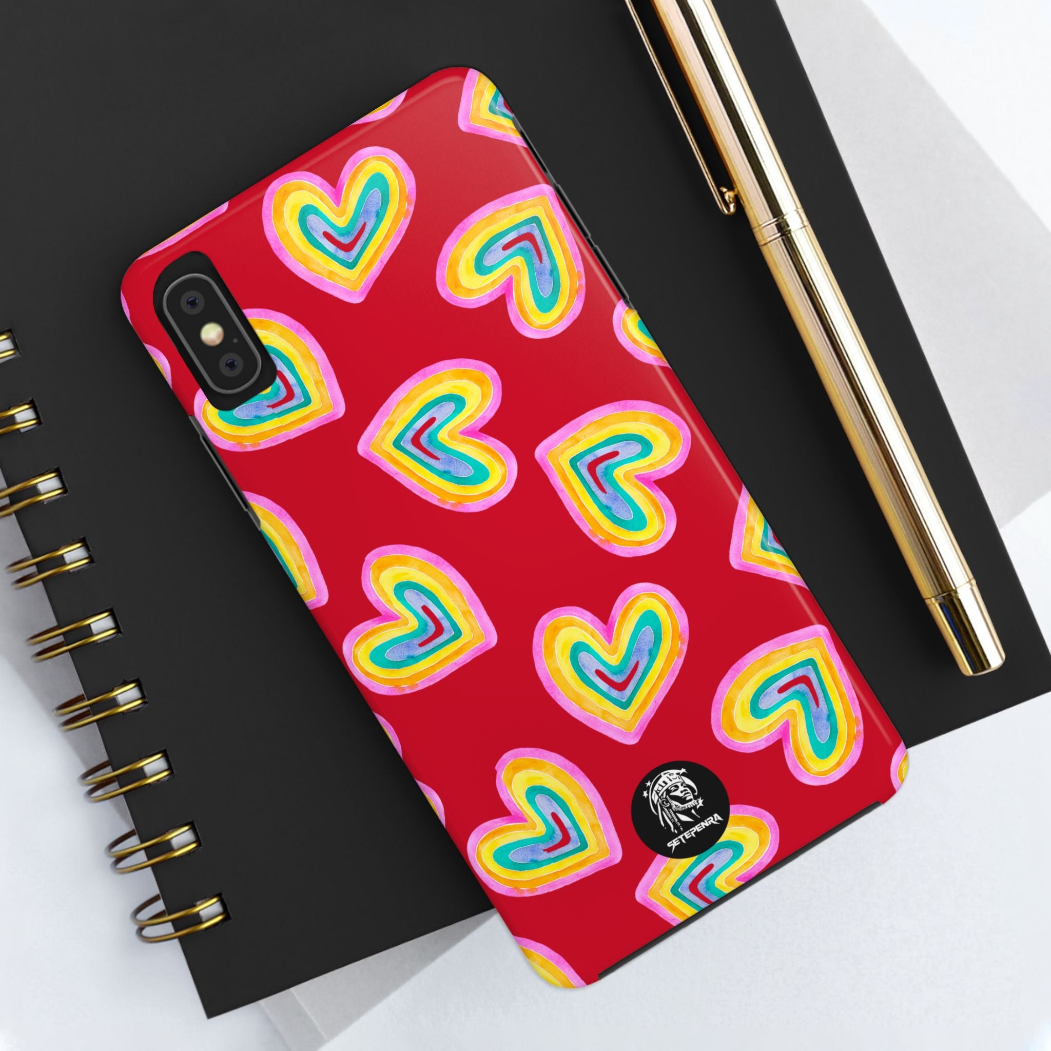 Rainbow Heart Tough Phone Case (For iPhone, Galaxy & More) - Dark Red