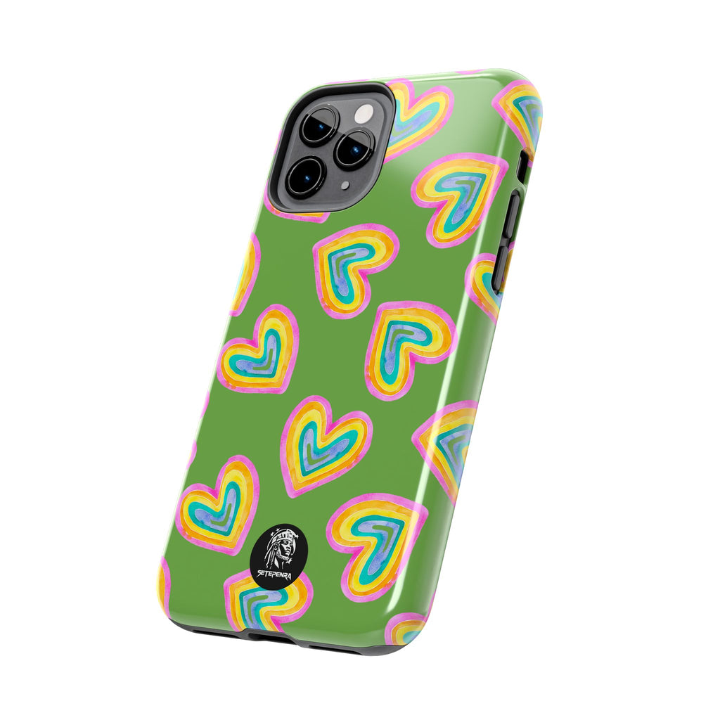 Rainbow Heart Tough Phone Case (For iPhone, Galaxy & More) - Green