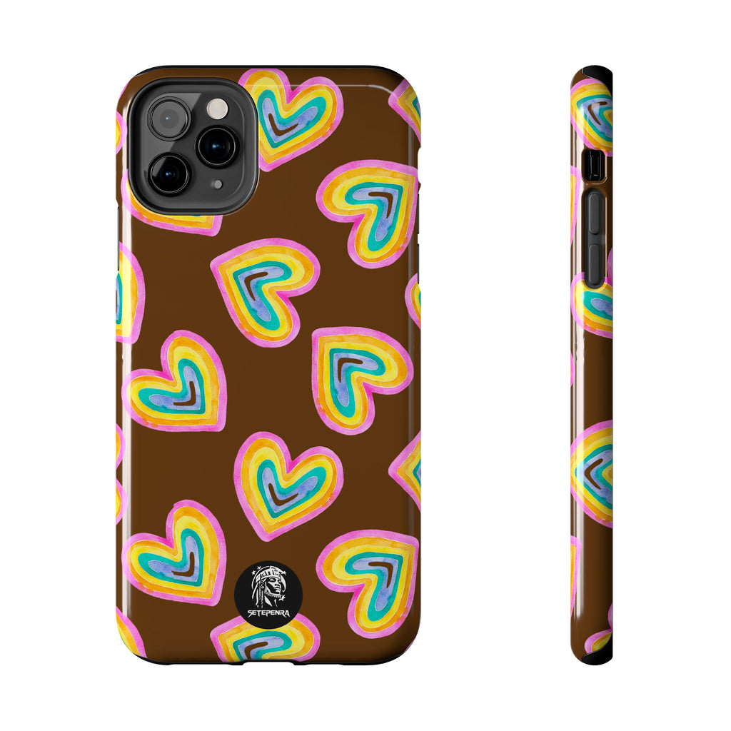 Rainbow Heart Tough Phone Case (For iPhone, Galaxy & More) - Brown SETEPENRA Phone Case.