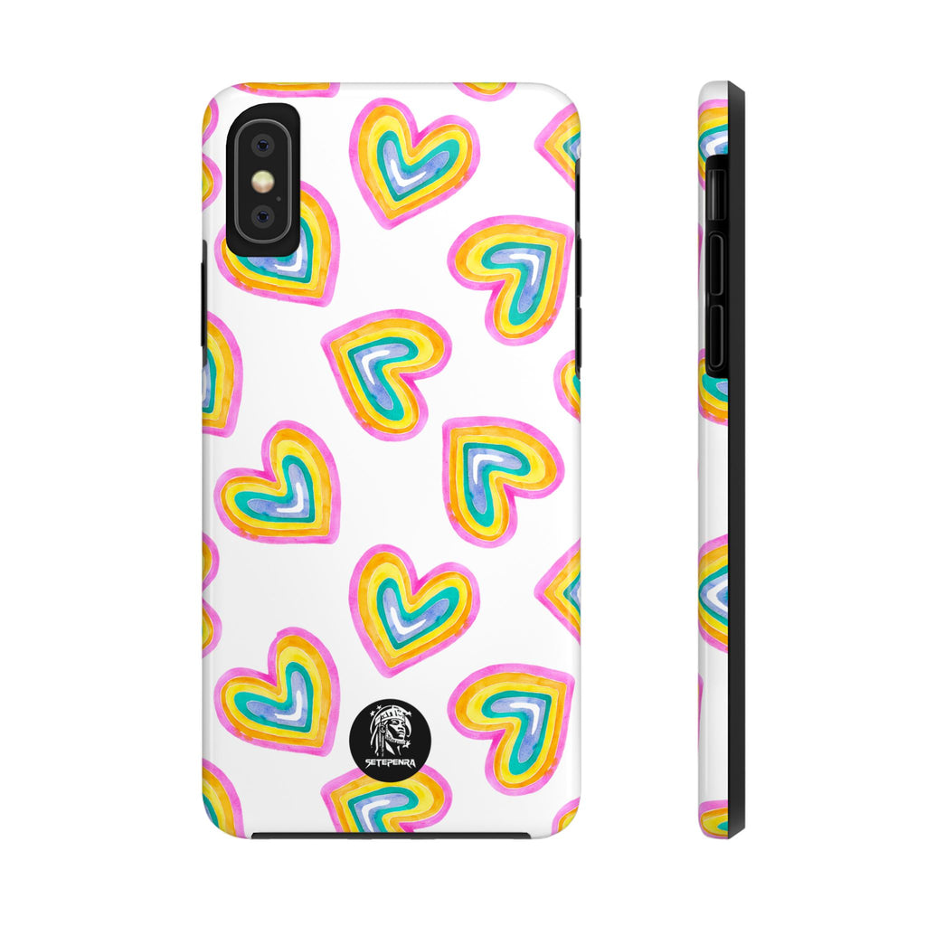 Rainbow Heart Tough Phone Case (For iPhone, Galaxy & More) - White SETEPENRA Phone Case.