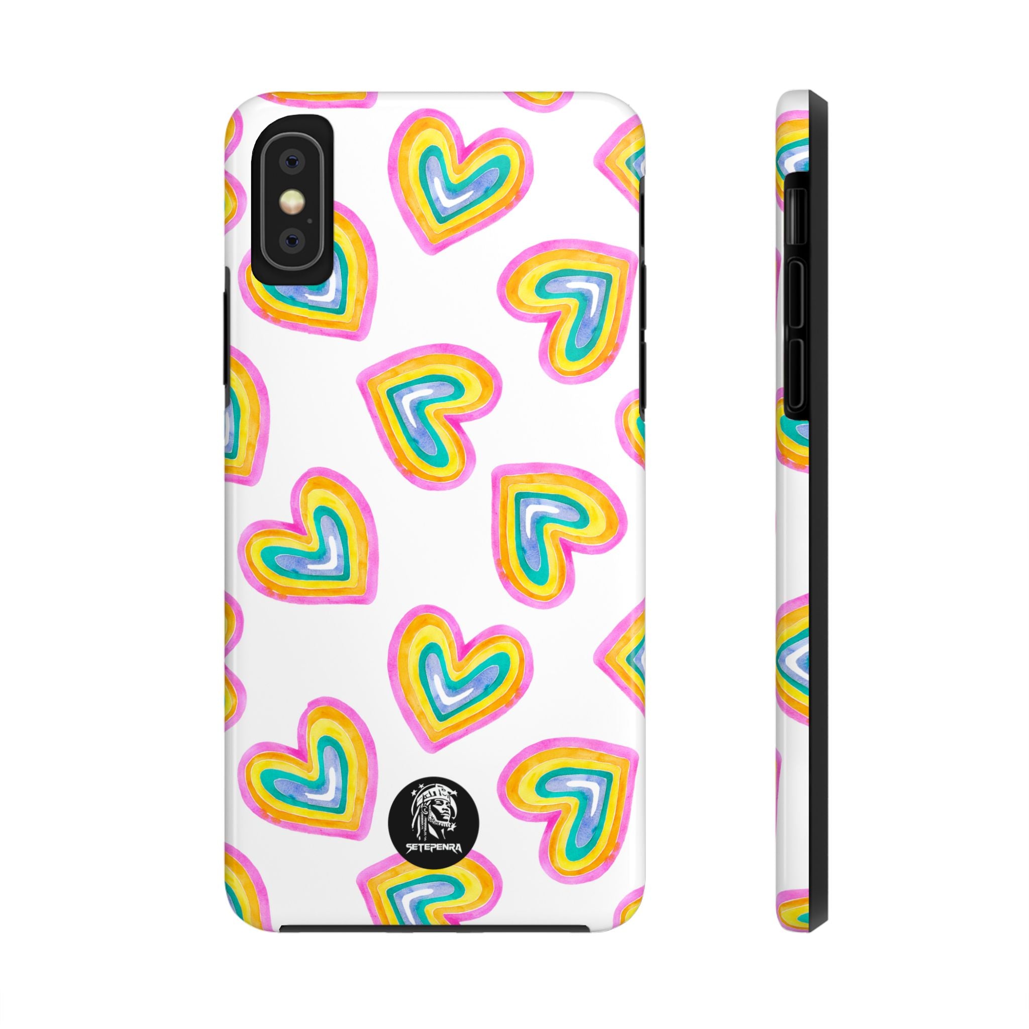 Rainbow Heart Tough Phone Case (For iPhone, Galaxy & More) - White SETEPENRA Phone Case.