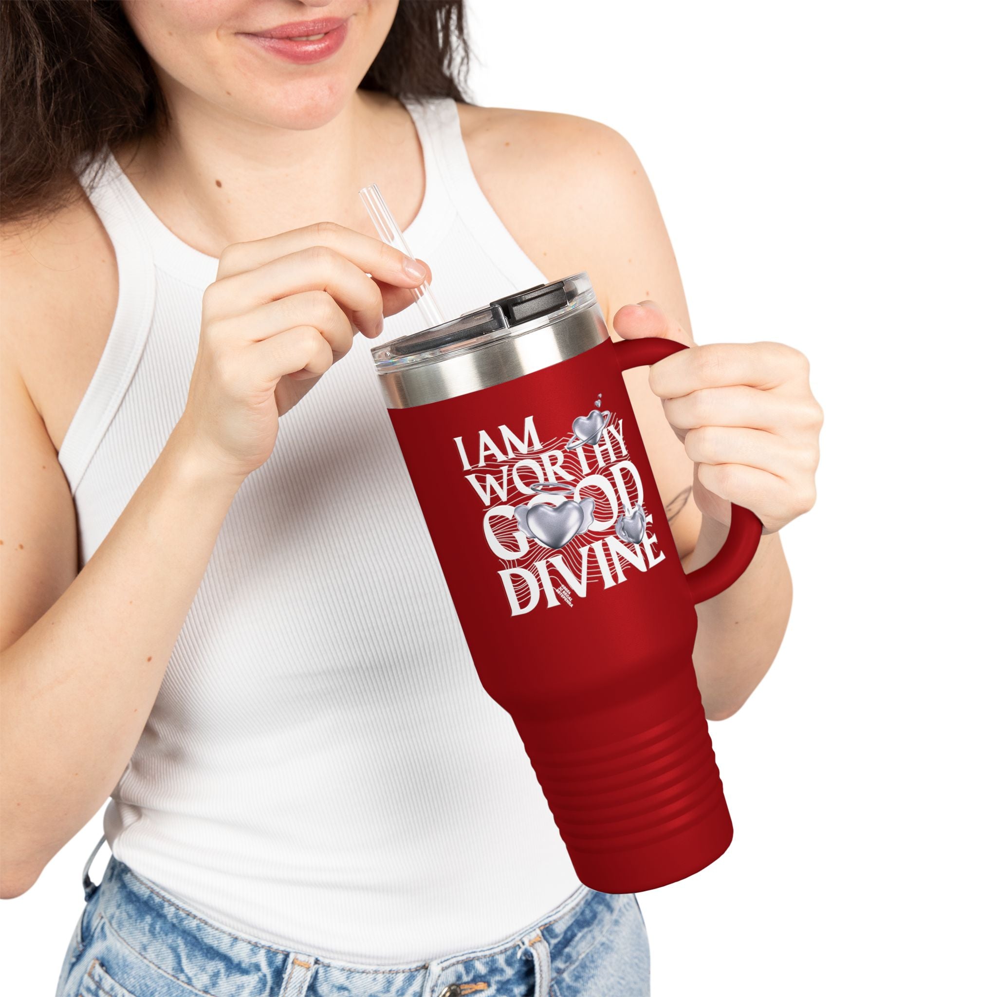 I AM WORTHY GOOD DIVINE Insulated Travel Mug, 40oz