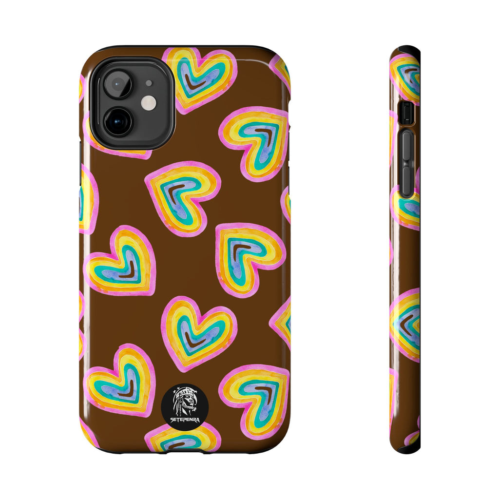 Rainbow Heart Tough Phone Case (For iPhone, Galaxy & More) - Brown SETEPENRA Phone Case.