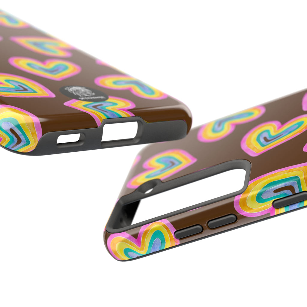Rainbow Heart Tough Phone Case (For iPhone, Galaxy & More) - Brown