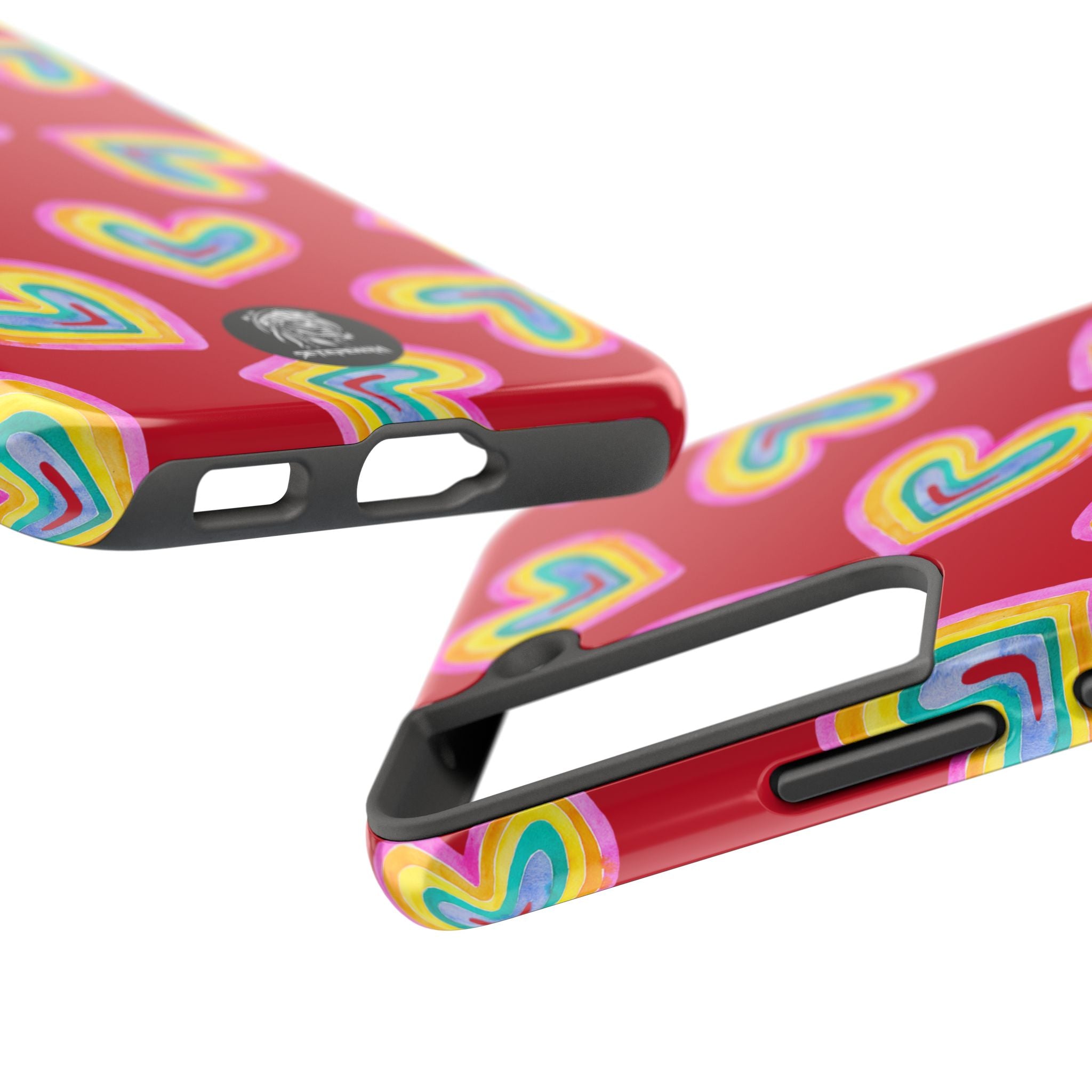 Rainbow Heart Tough Phone Case (For iPhone, Galaxy & More) - Dark Red
