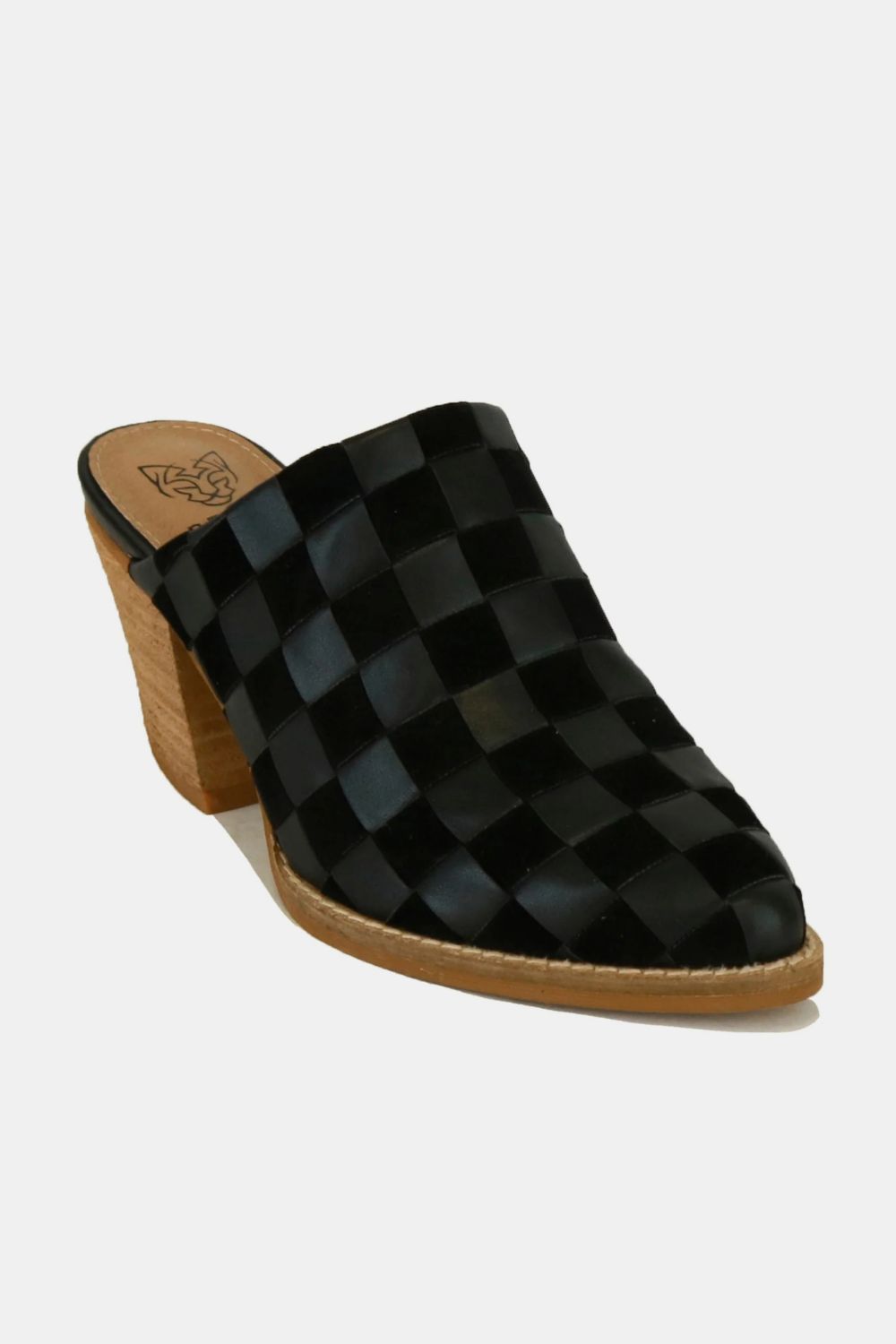 Rainway Park Woven Checkerboard Block Heel Mule Shoes (Black) SETEPENRA .