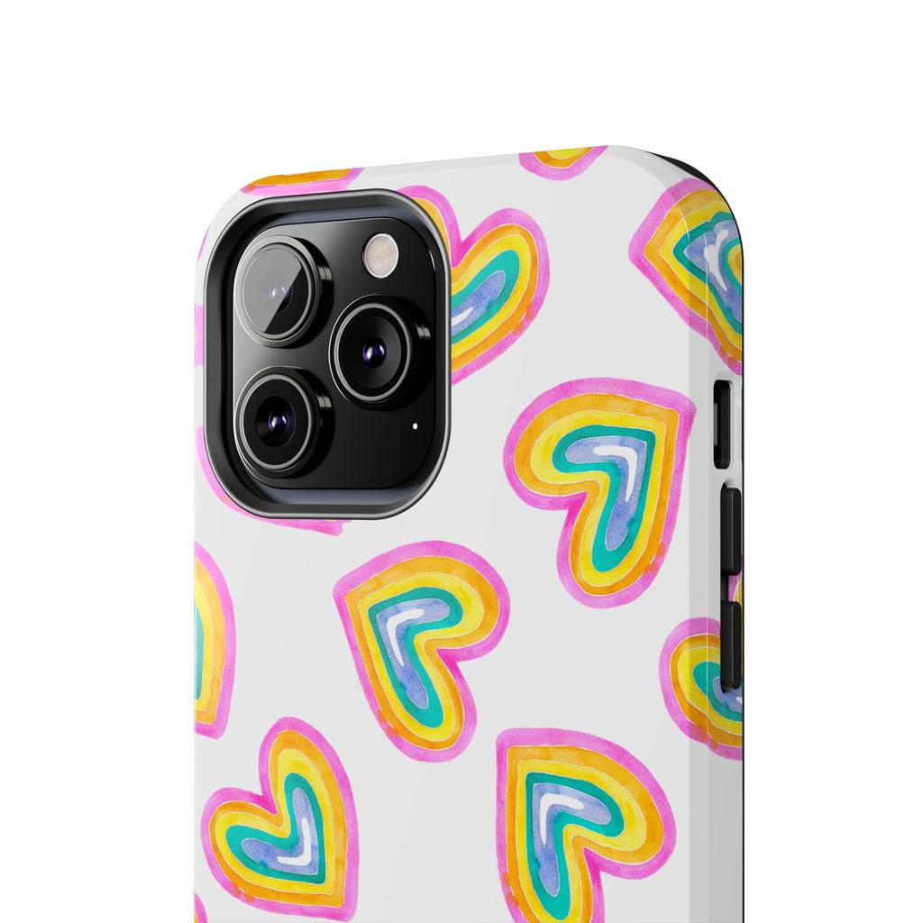 Rainbow Heart Tough Phone Case (For iPhone, Galaxy & More) - White