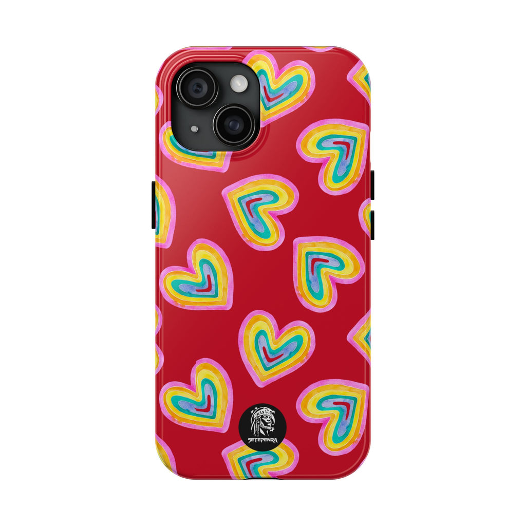 Rainbow Heart Tough Phone Case (For iPhone, Galaxy & More) - Dark Red