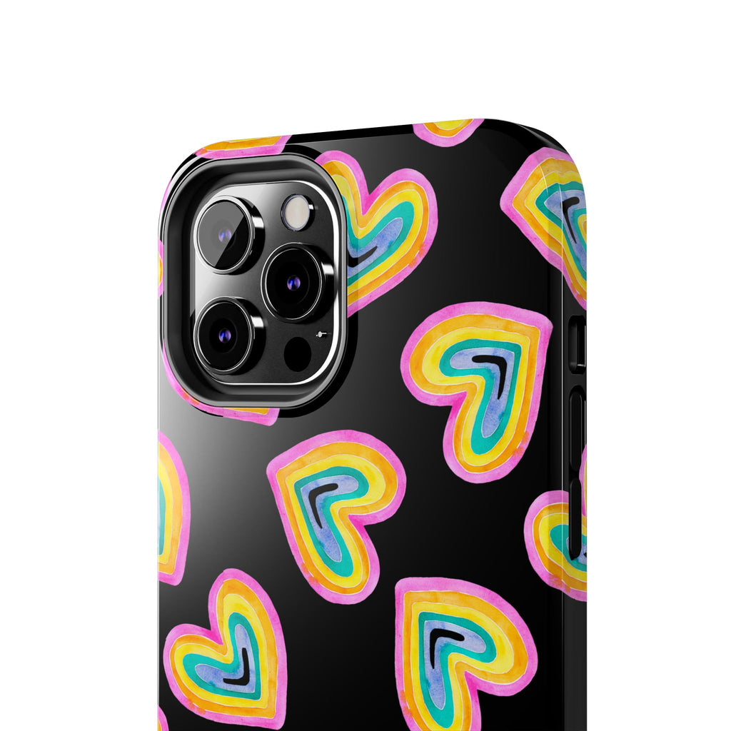 Rainbow Heart Tough Phone Case (For iPhone, Galaxy & More) - Black