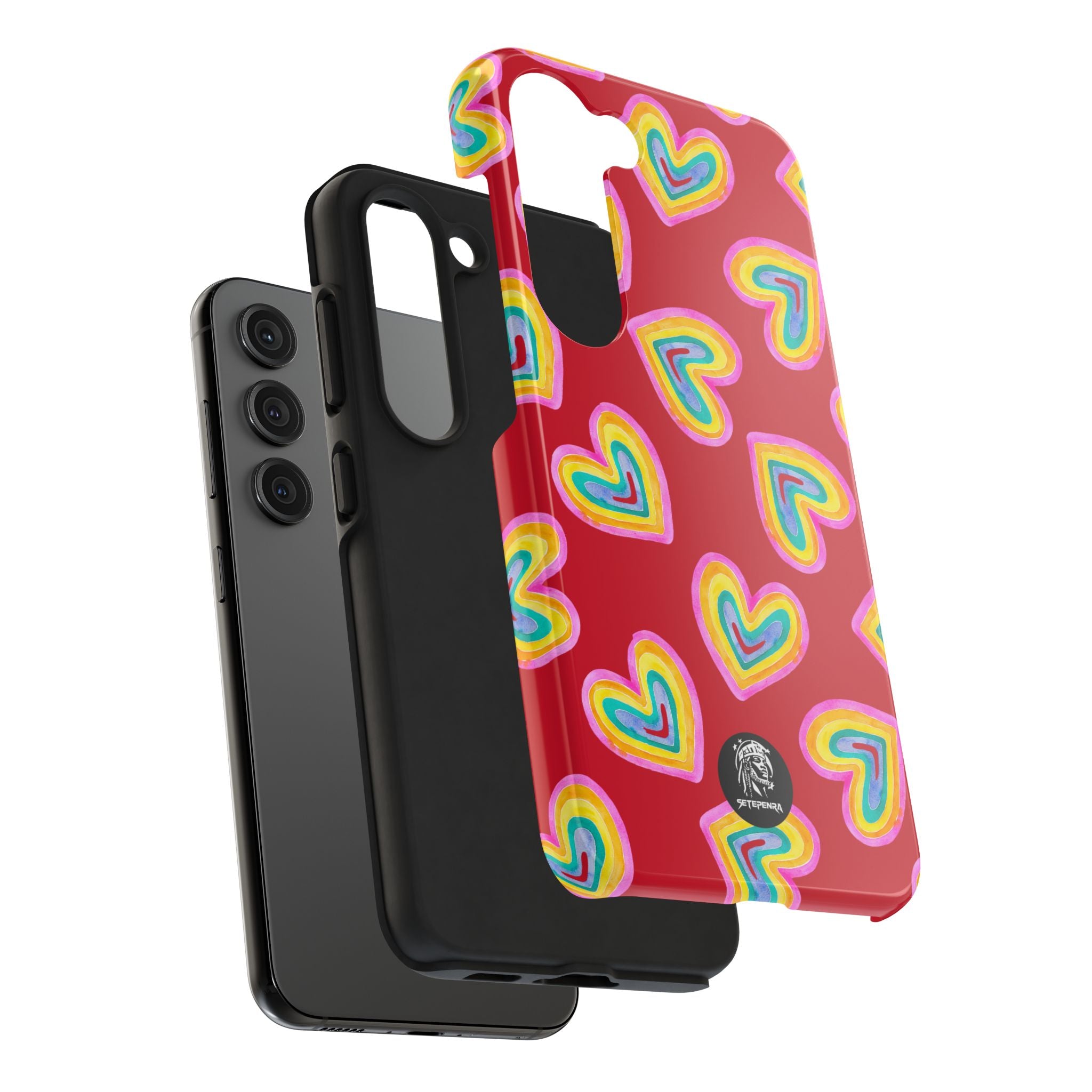 Rainbow Heart Tough Phone Case (For iPhone, Galaxy & More) - Dark Red