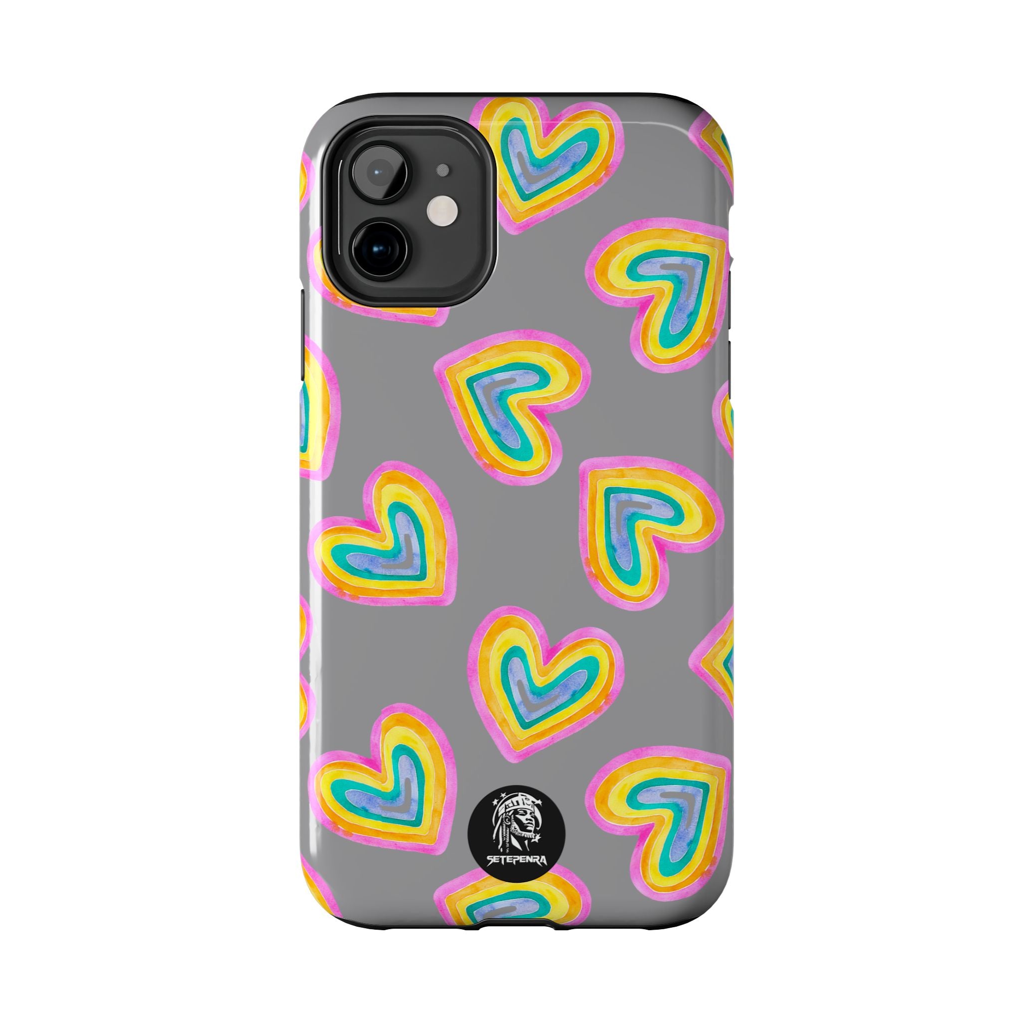 Rainbow Heart Tough Phone Case (For iPhone, Galaxy & More) - Grey