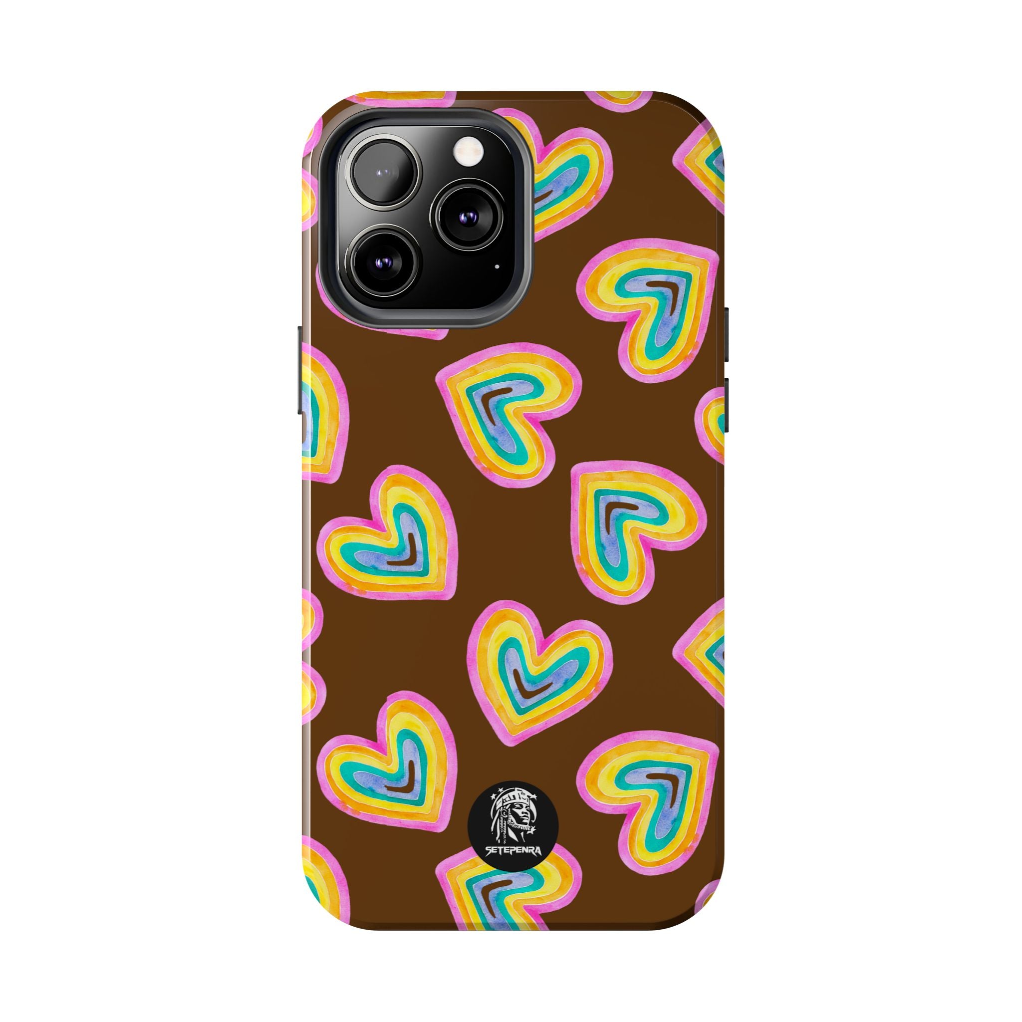 Rainbow Heart Tough Phone Case (For iPhone, Galaxy & More) - Brown