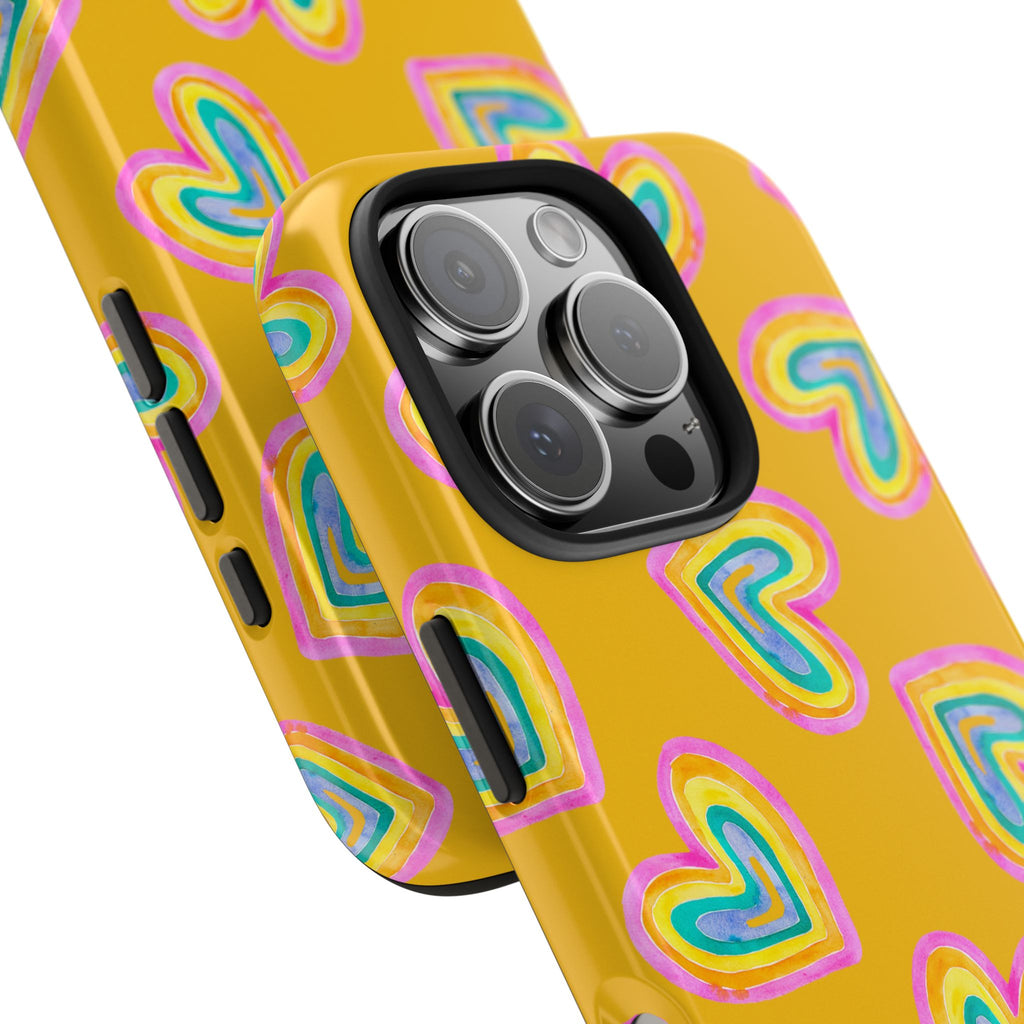 Rainbow Heart Tough Phone Case (For iPhone, Galaxy & More) - Yellow