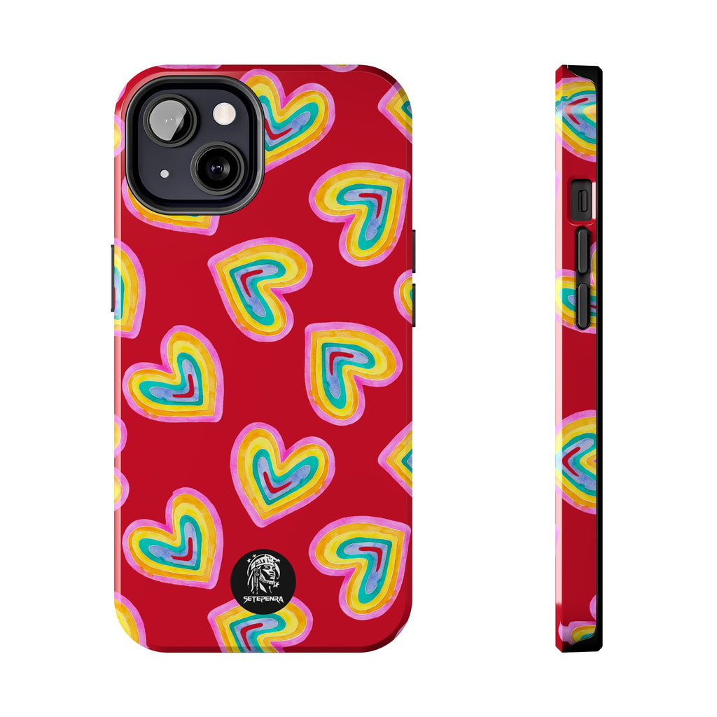 Rainbow Heart Tough Phone Case (For iPhone, Galaxy & More) - Dark Red SETEPENRA Phone Case.