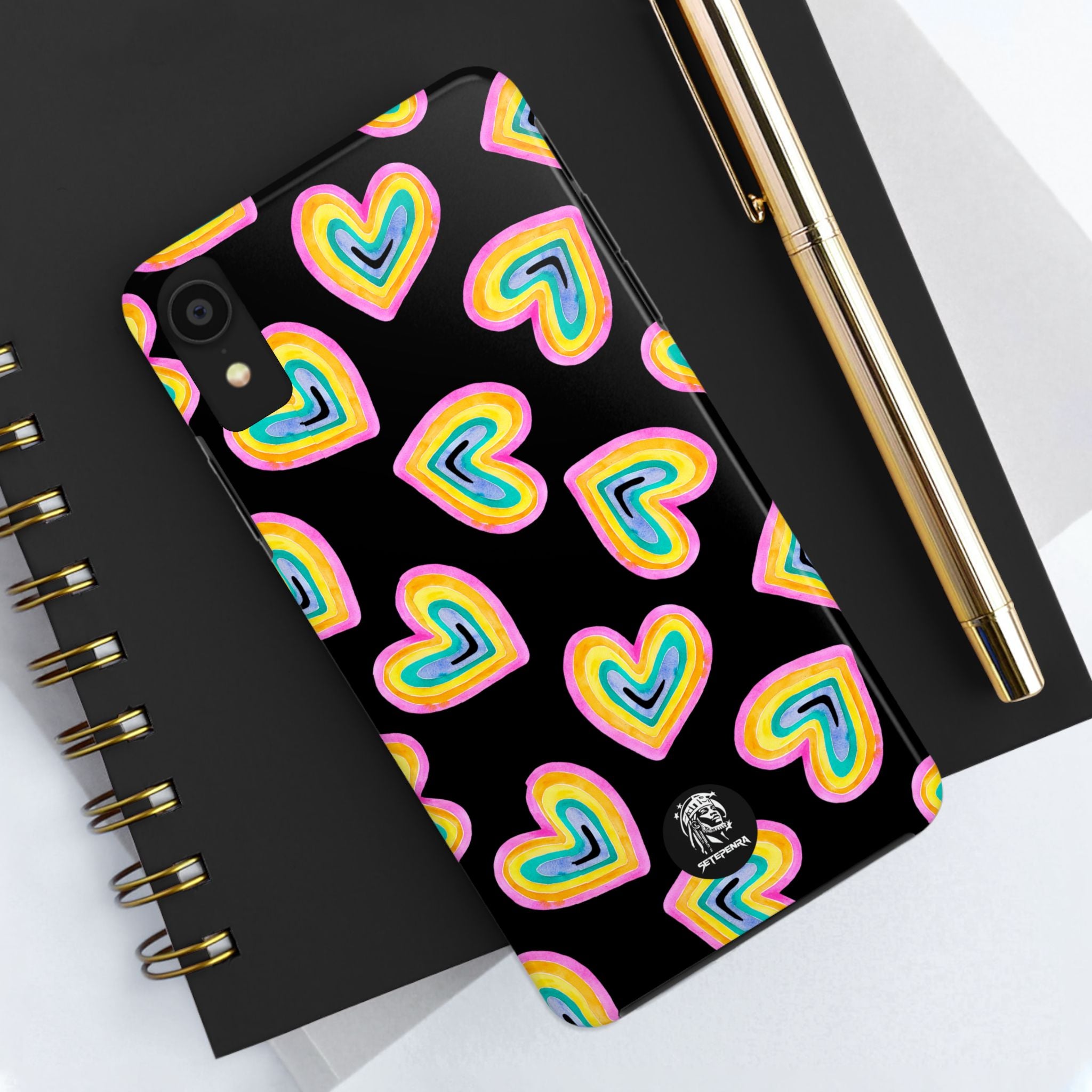 Rainbow Heart Tough Phone Case (For iPhone, Galaxy & More) - Black